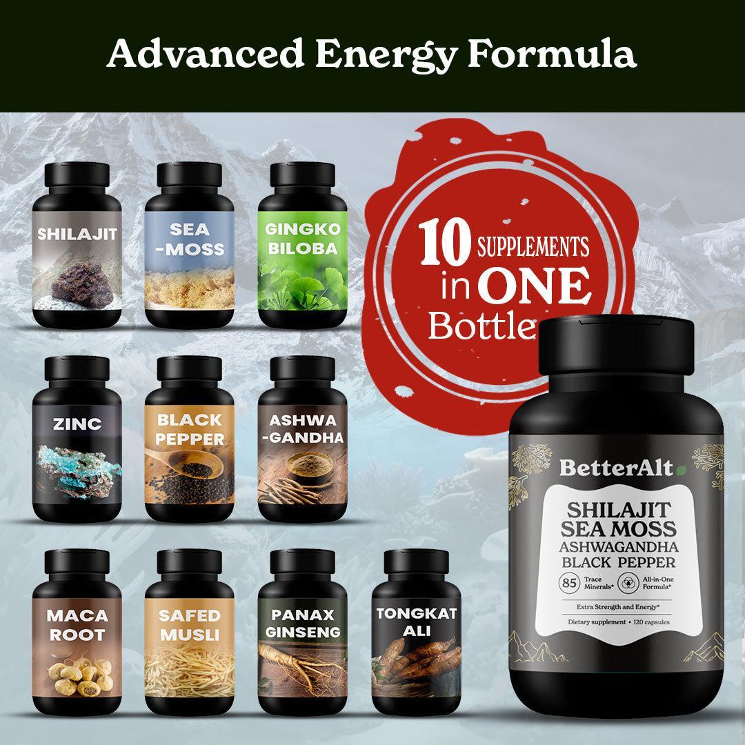 BetterAlt GOLD+ Shilajit + Sea Moss + Tongkat Ali + Ashwagandha (120 Capsules)