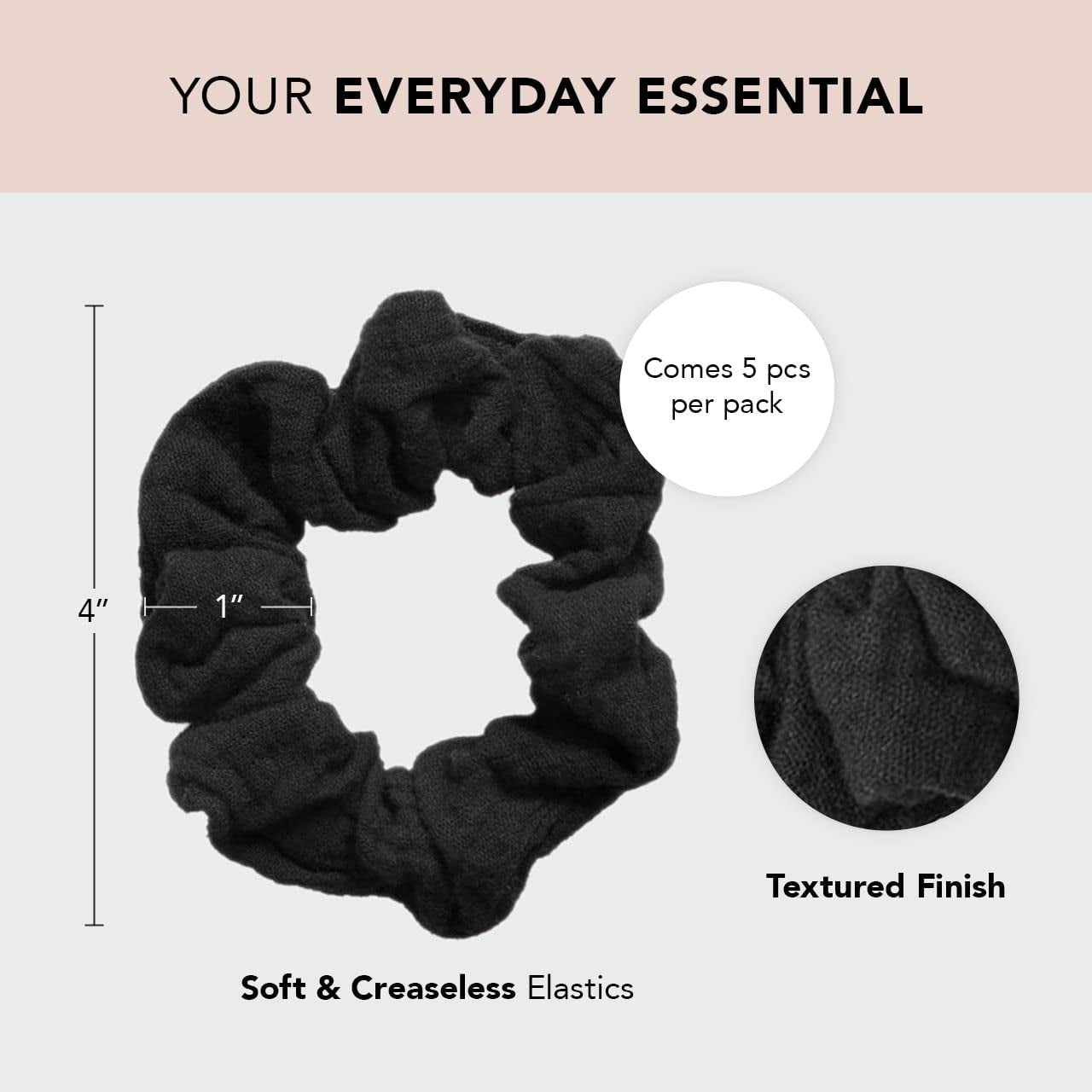 Kitsch Assorted Textured Scrunchies 5pc - Black