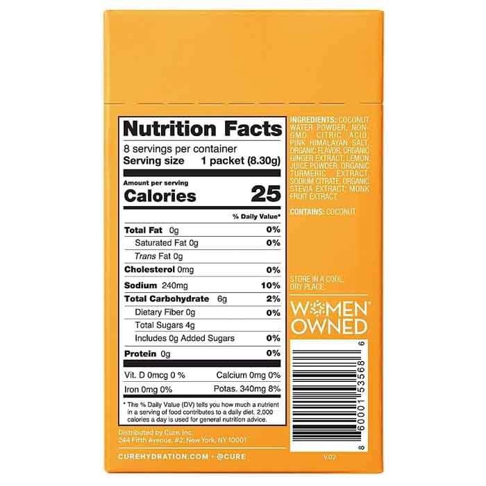 Cure Hydration Ginger Turmeric — product packaging and ingredients