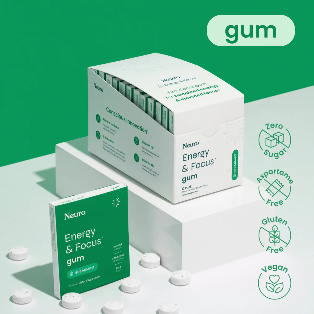 Neuro Energy & Focus™ Gum (Spearmint)