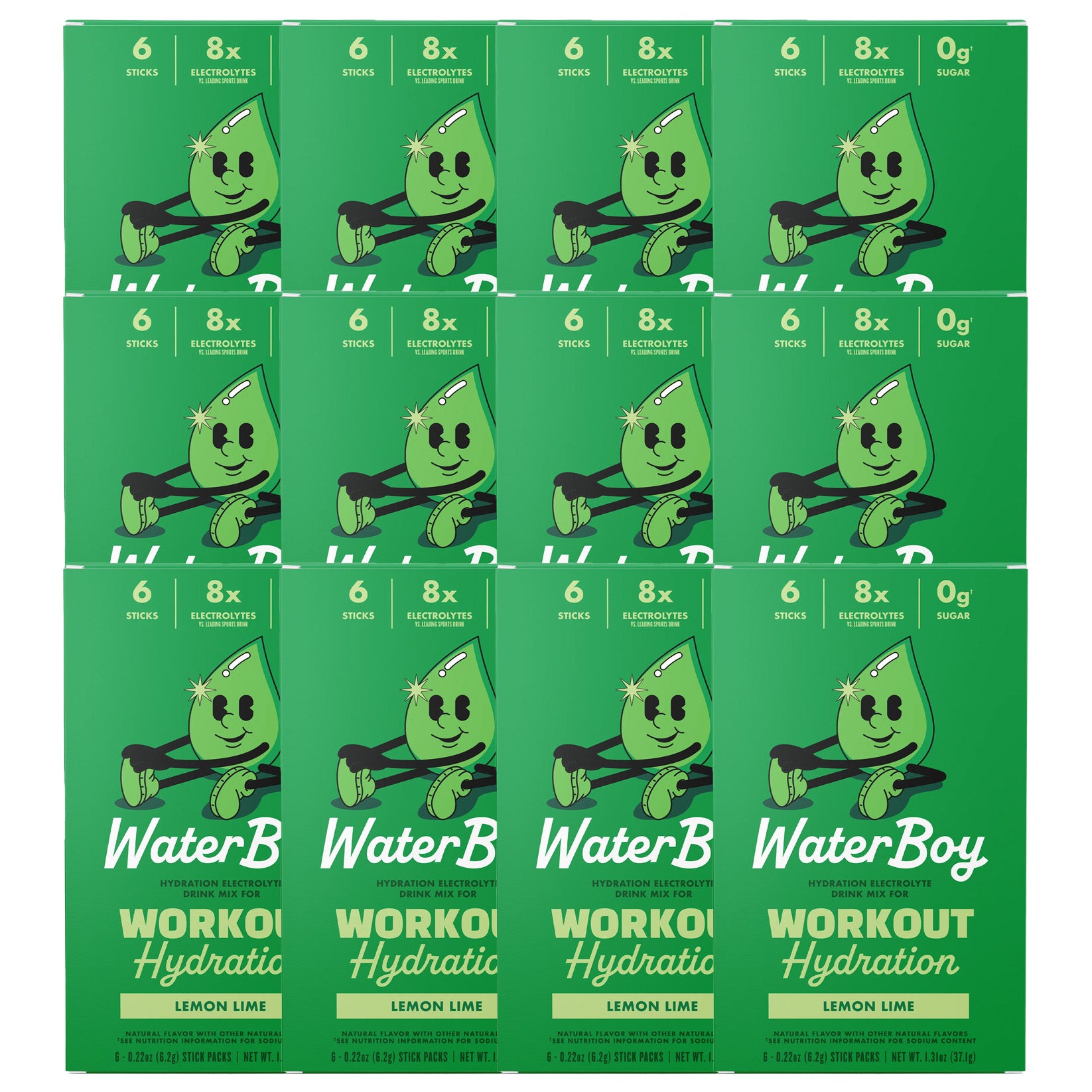 Waterboy Workout Hydration Electrolyte Drink Mix - 10 Sticks (Lemon Lime)