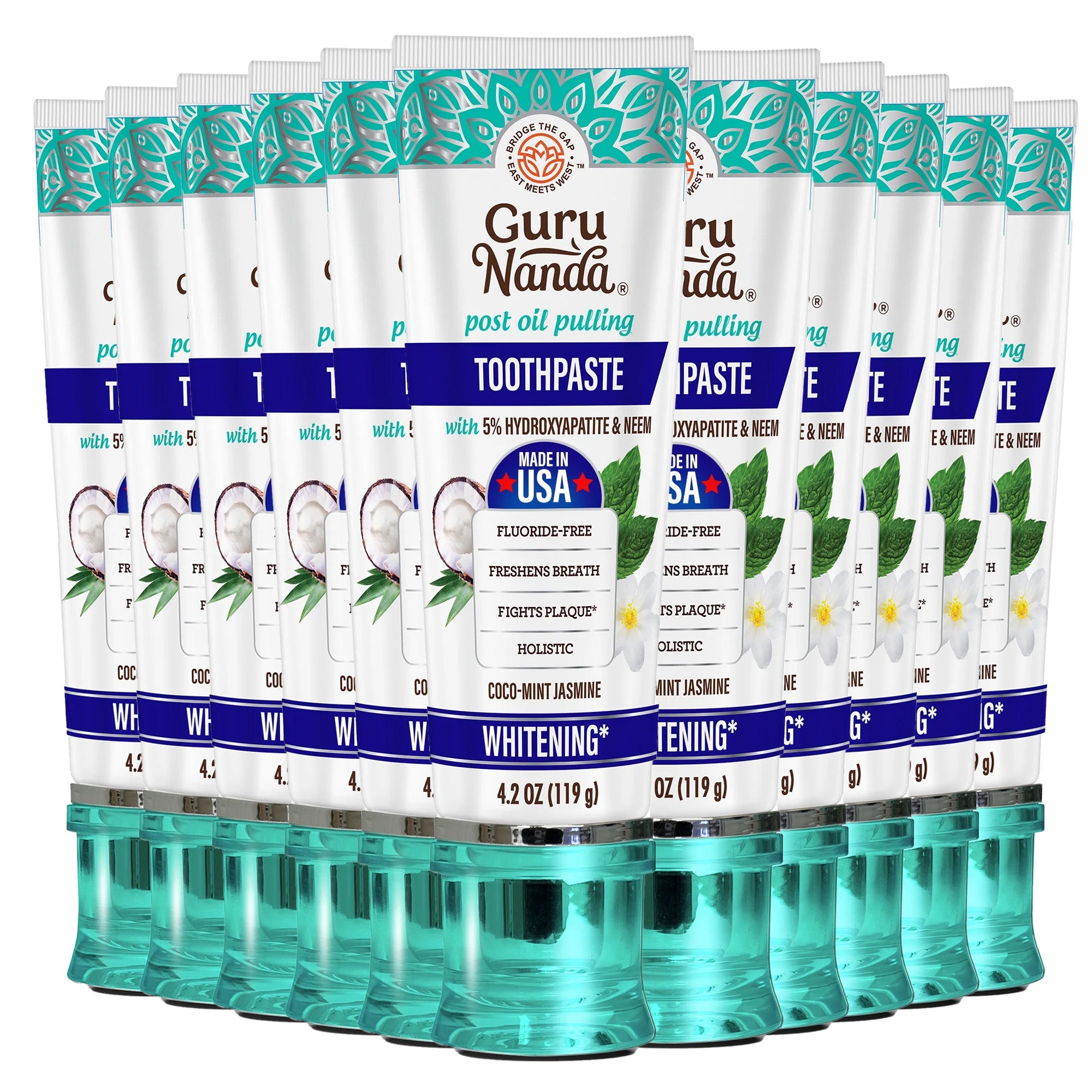 GuruNanda Fluoride Free Whitening Toothpaste w/Hydroxyapatite & Neem, 4.2 oz