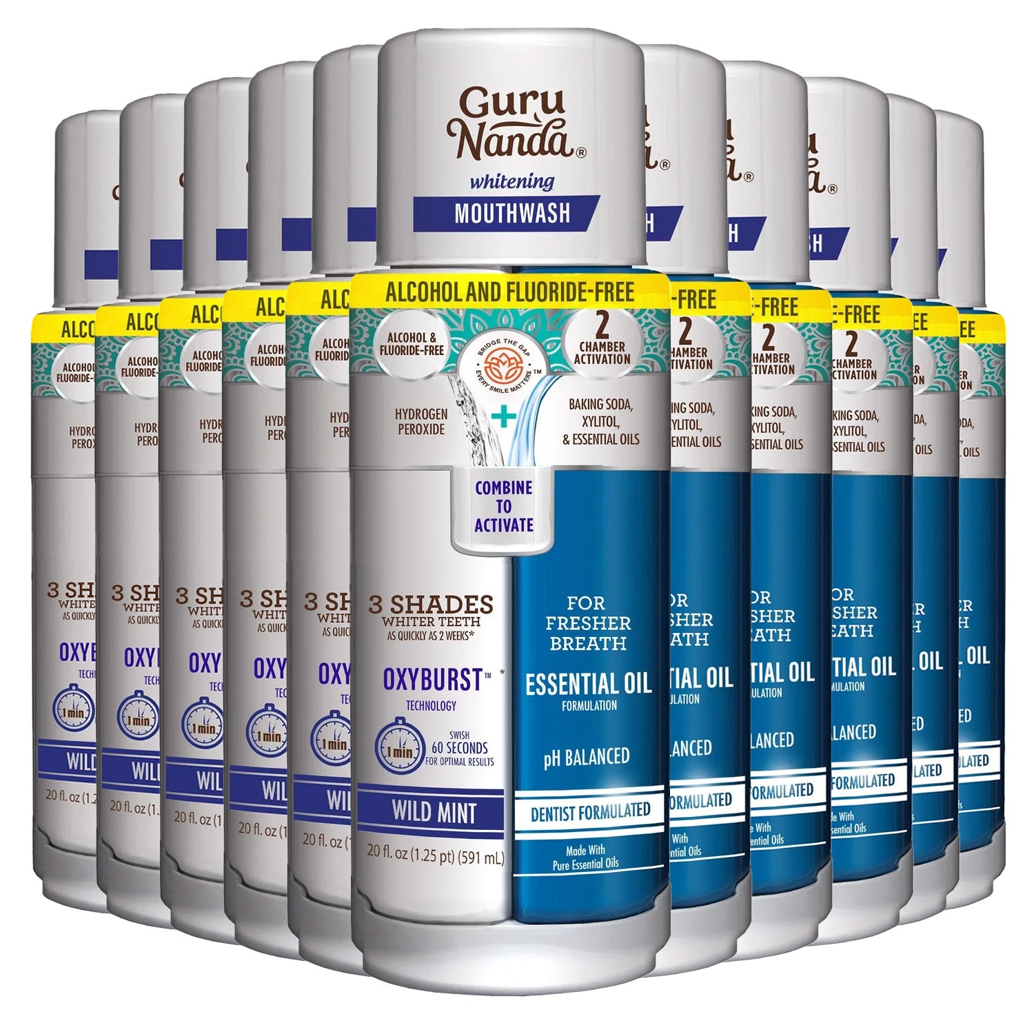 GuruNanda Dual Barrel Oxyburst Whitening Mouthwash, 20 fl oz