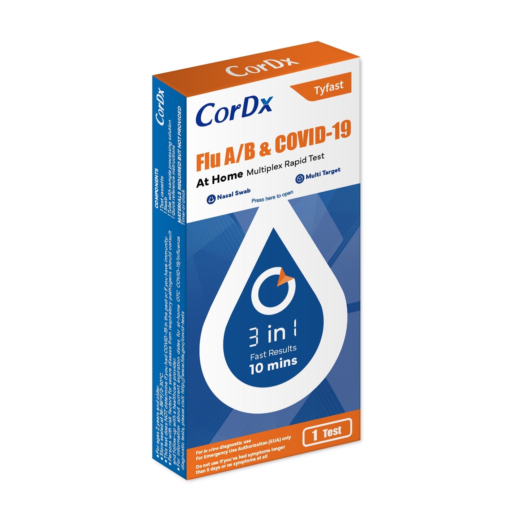 CorDx TyFast Flu A/B & COVID-19 At Home Multiplex Rapid Test