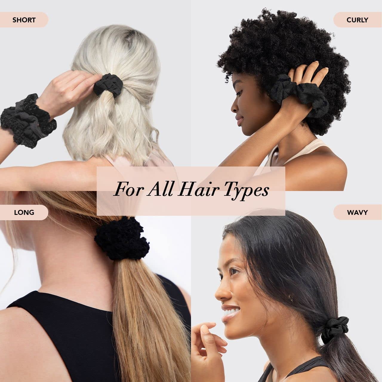 Kitsch Assorted Textured Scrunchies 5pc - Black