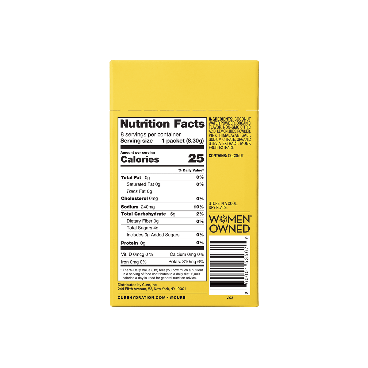 Cure Hydration Lemonade — product packaging and ingredients