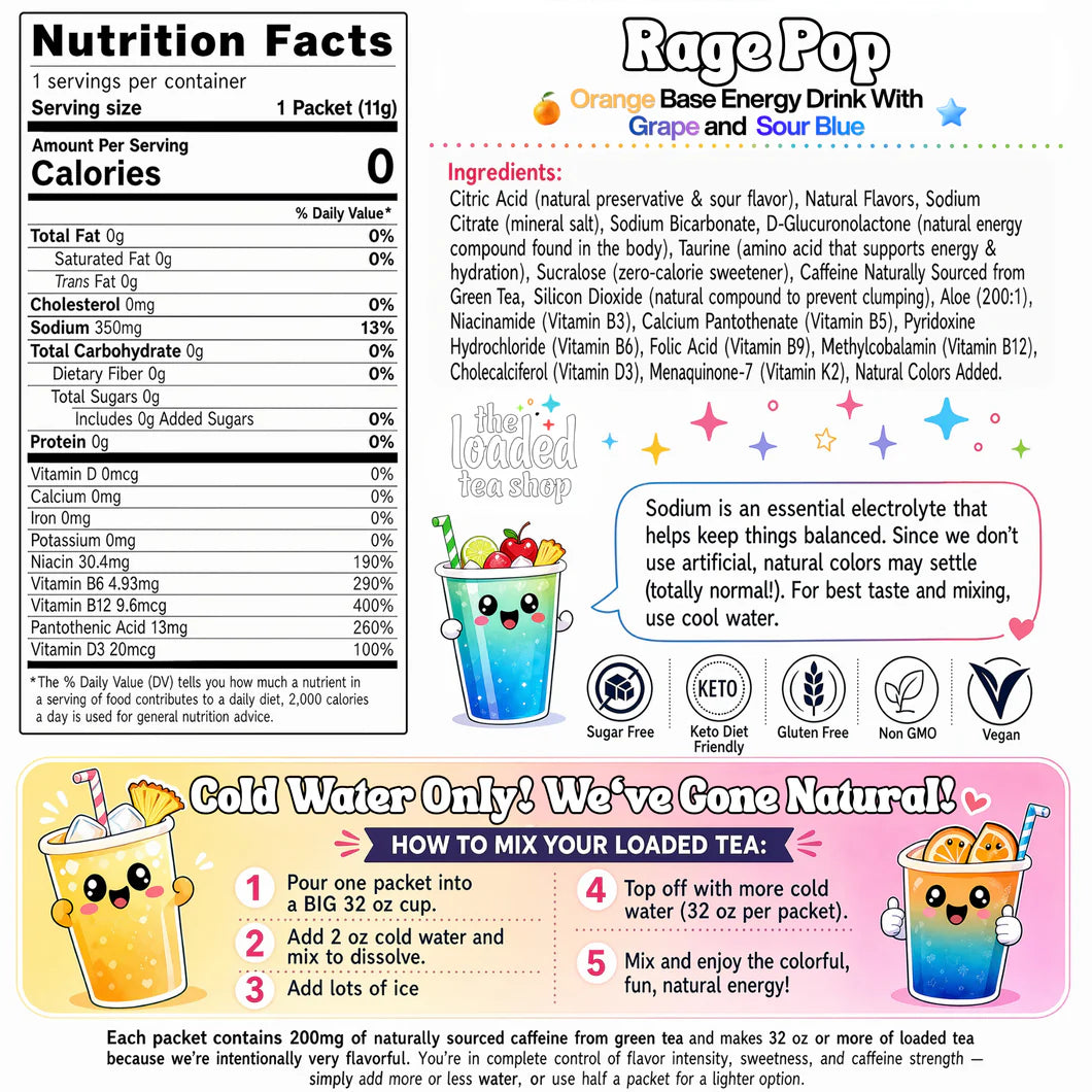 The Loaded Tea Shop Functional Energy Tea Packs (Rage Pop)
