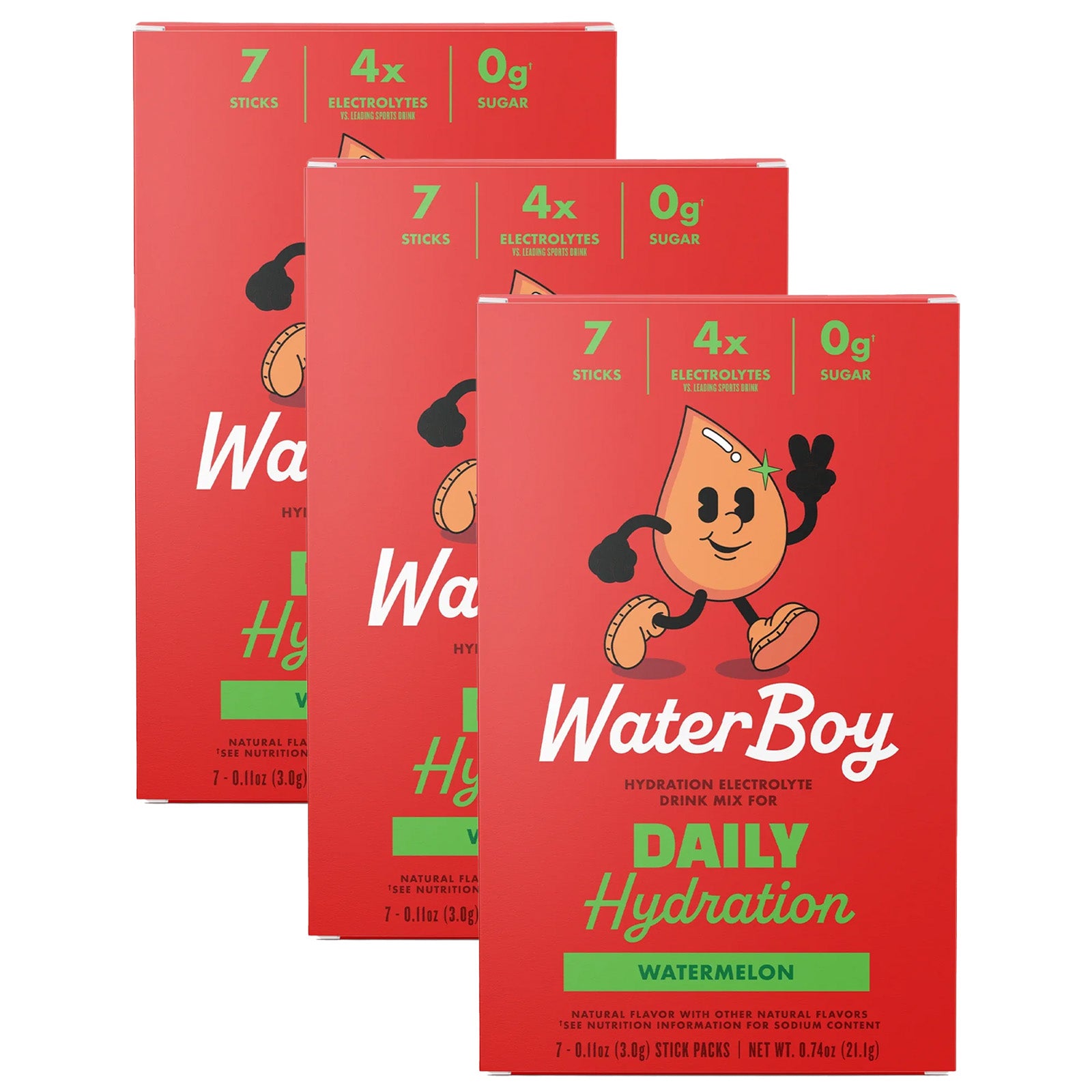 Waterboy Daily Hydration Electrolyte Drink Mix - 12 Sticks (Watermelon)