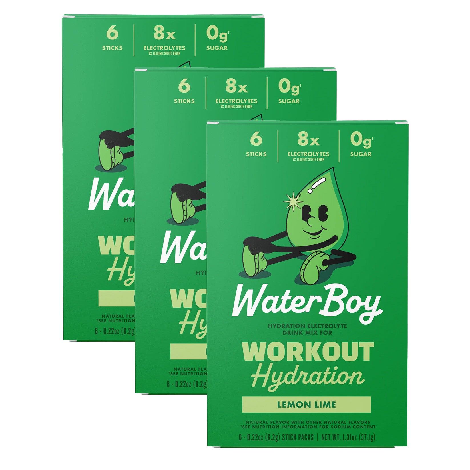 Waterboy Workout Hydration Electrolyte Drink Mix - 10 Sticks (Lemon Lime)