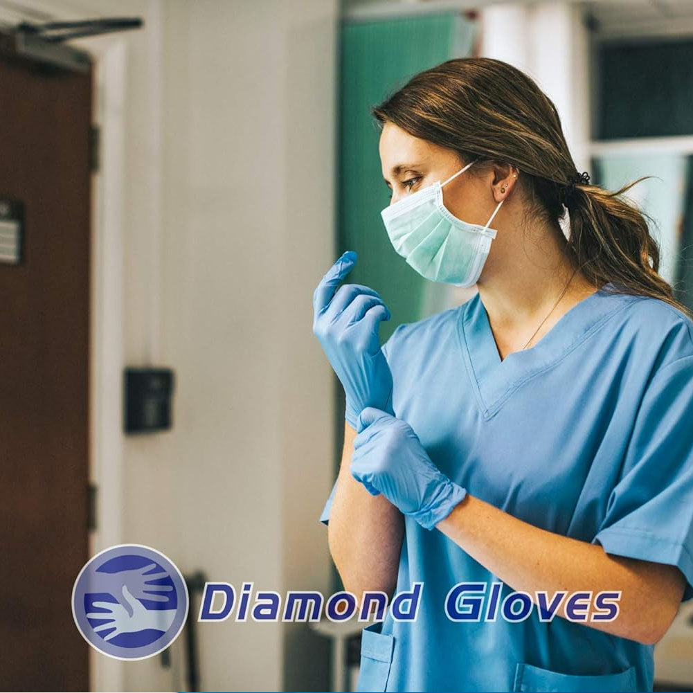 Diamond Gloves IF35 Exam Powder Free Blue Nitrile Gloves