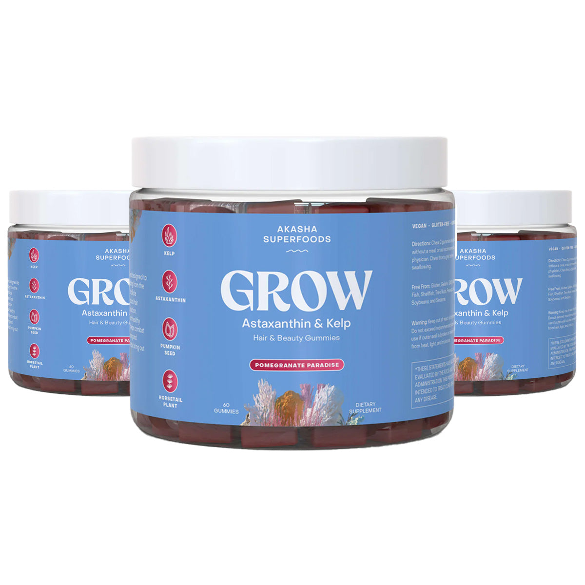 Akasha Superfoods GROW Astaxanthin & Kelp Hair & Beauty Gummies