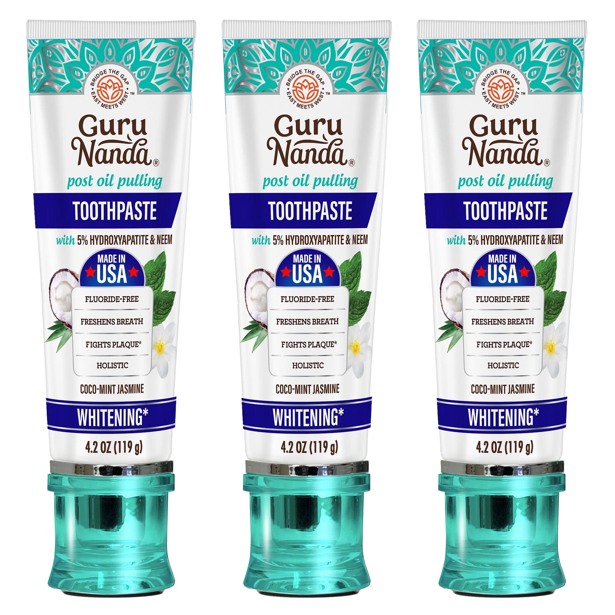 GuruNanda Fluoride Free Whitening Toothpaste w/Hydroxyapatite & Neem, 4.2 oz