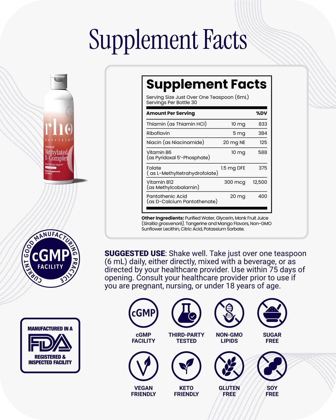 Rho Nutrition Liposomal Methylated B-Complex (30 Servings)