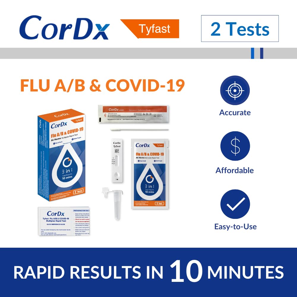 CorDx TyFast Flu A/B & COVID-19 At Home Multiplex Rapid Test (2-Pack)