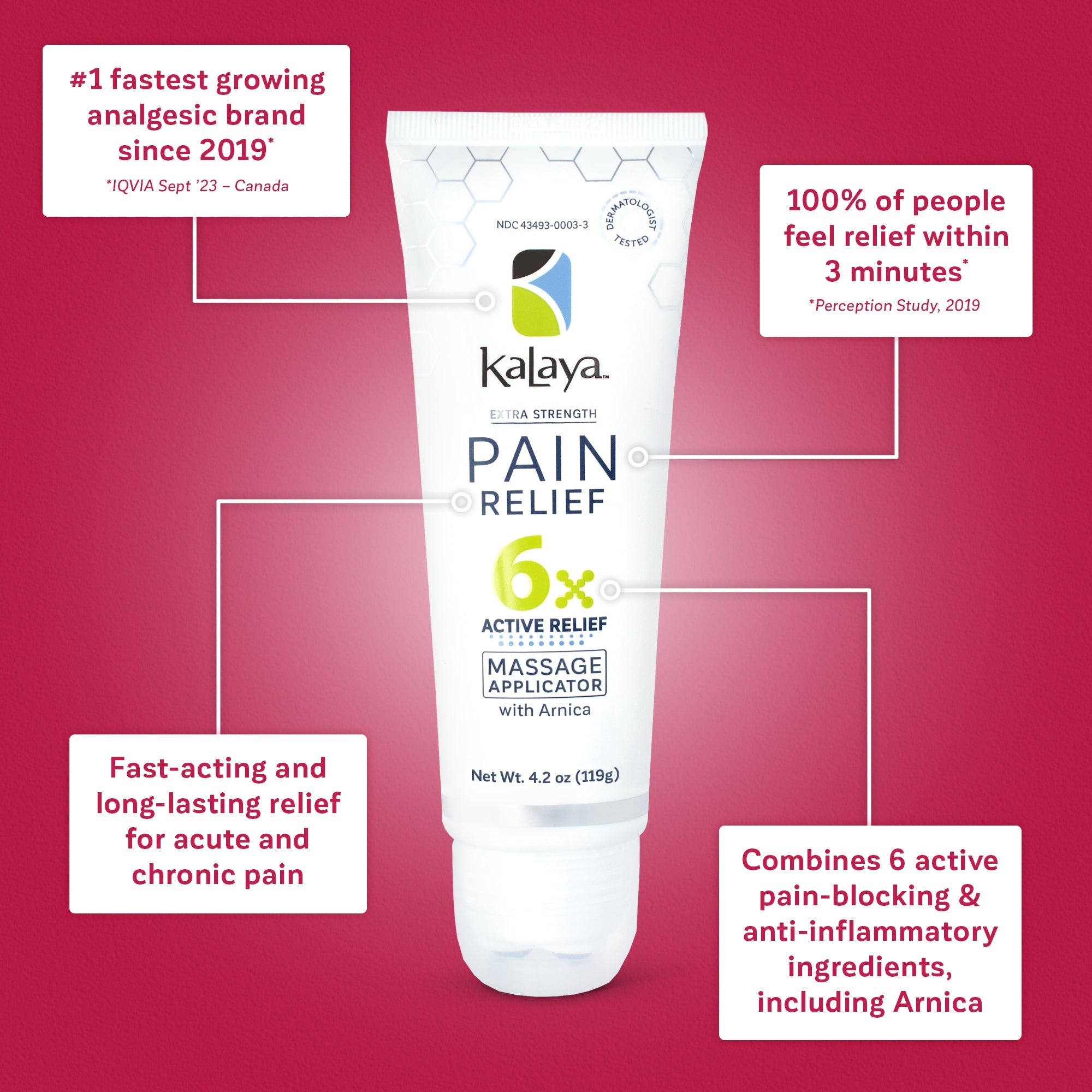 KaLaya 6x Extra Strength Pain Relief Cream w/Massage Applicator (4.2 oz)