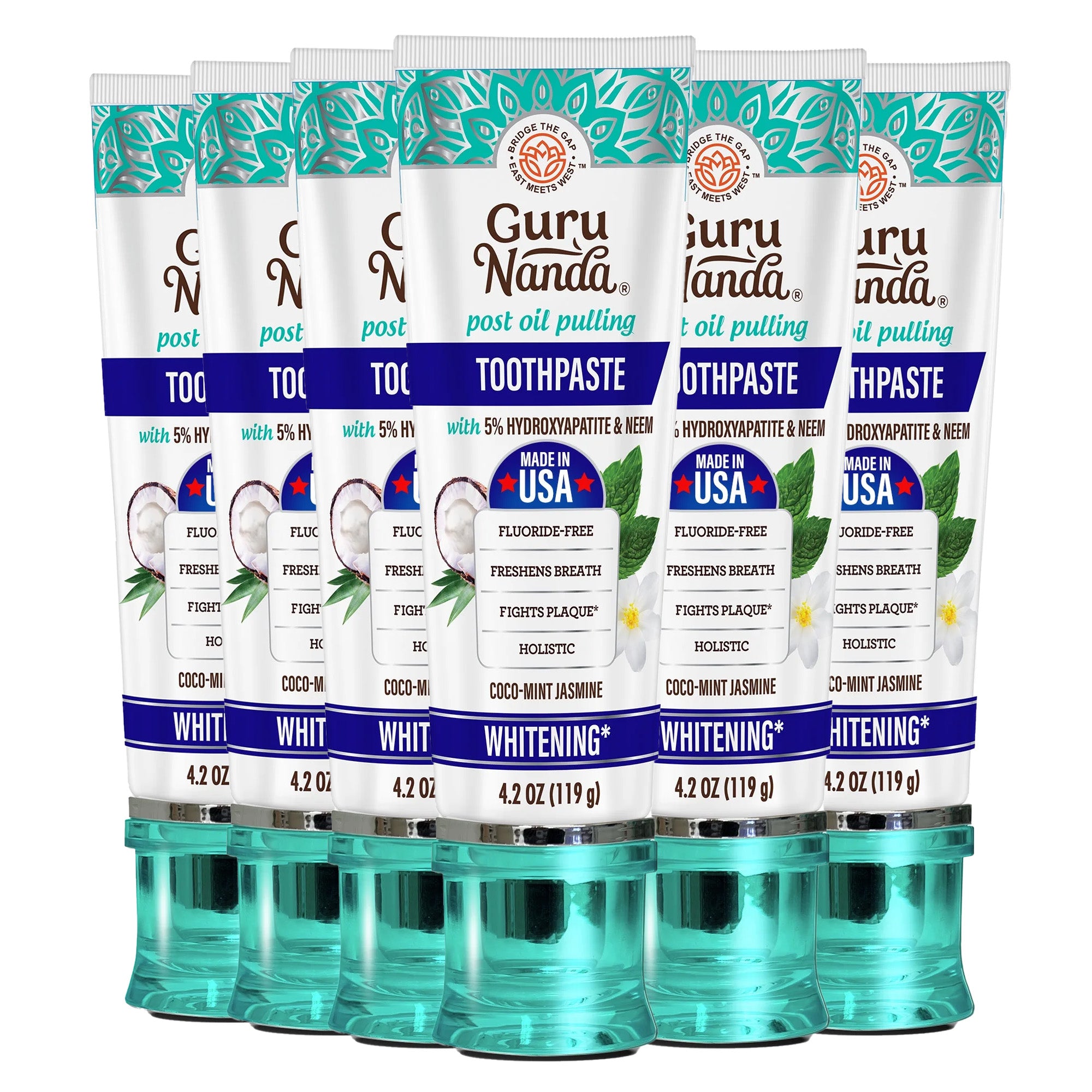 GuruNanda Fluoride Free Whitening Toothpaste w/Hydroxyapatite & Neem, 4.2 oz