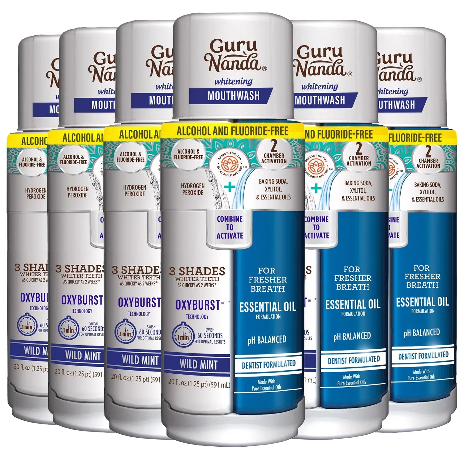 GuruNanda Dual Barrel Oxyburst Whitening Mouthwash, 20 fl oz