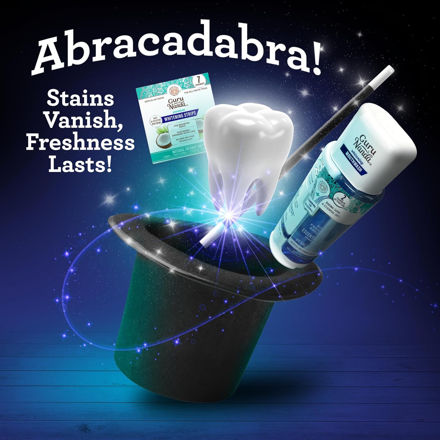 GuruNanda Whitening Wonder Bundle, Dual Barrel Oxyburst Whitening Mouthwash, 20 oz & Teeth Whitening Strips (7-Day Treatment)