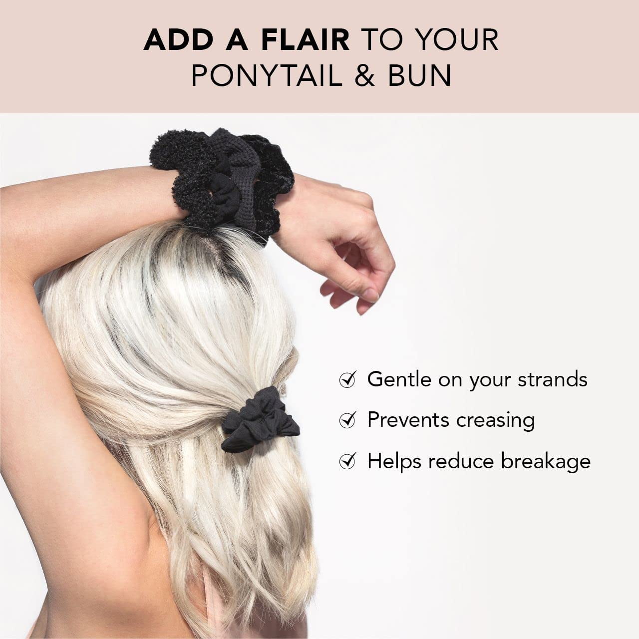 Kitsch Assorted Textured Scrunchies 5pc - Black