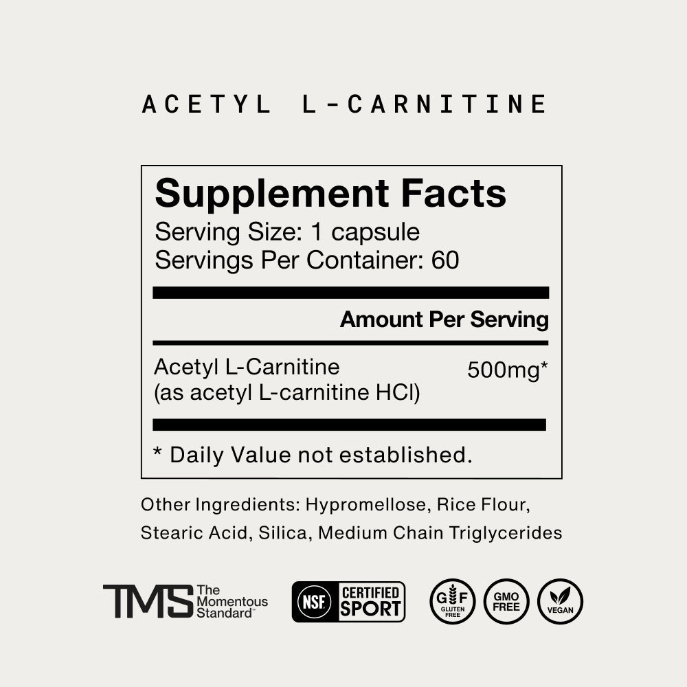 Momentous Acetyl L-Carnitine 500 mg, Cognitive Support | 60 Capsules — Supplement Facts and ingredients