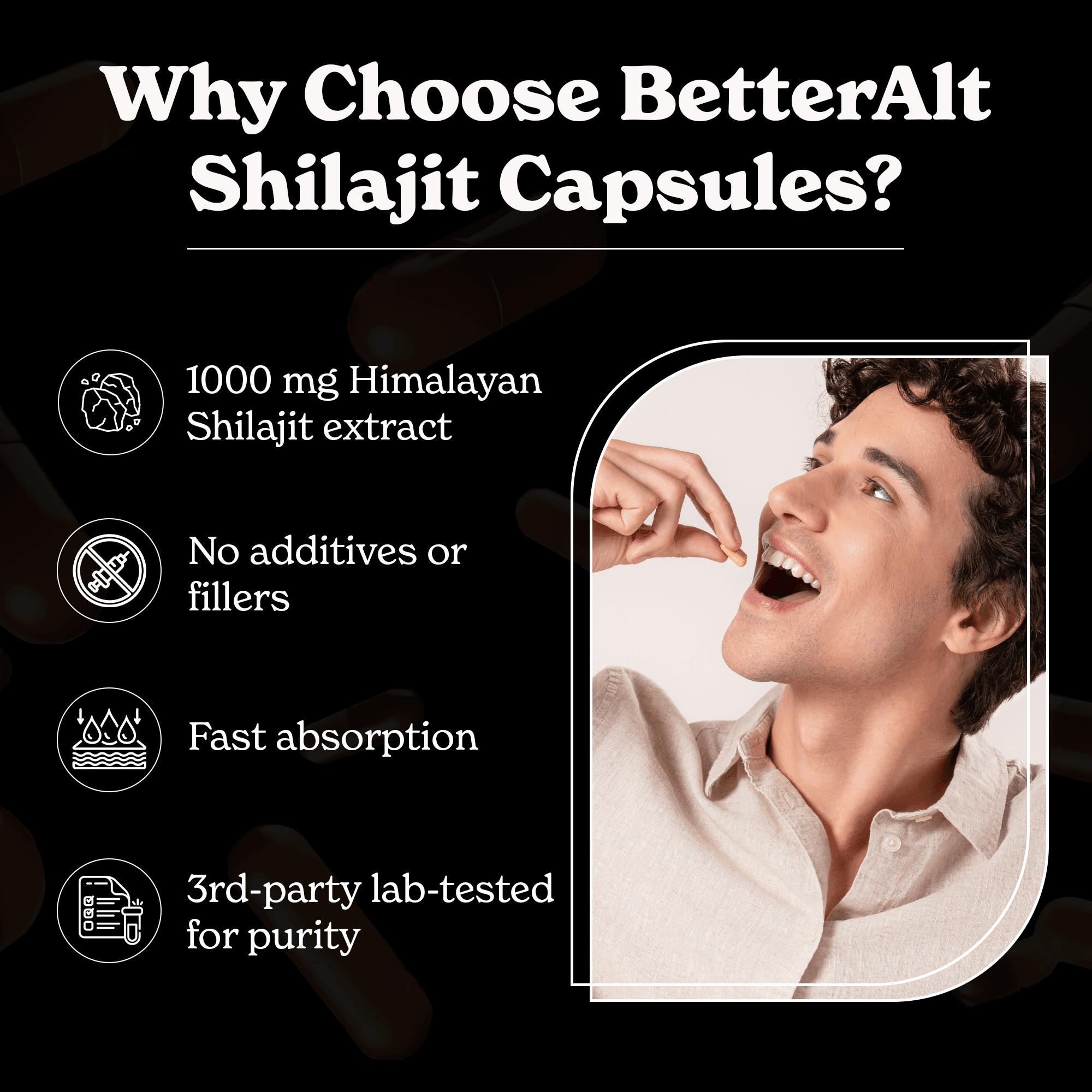 BetterAlt Pure Himalayan Shilajit Capsules for Energy & Stamina (1000mg)