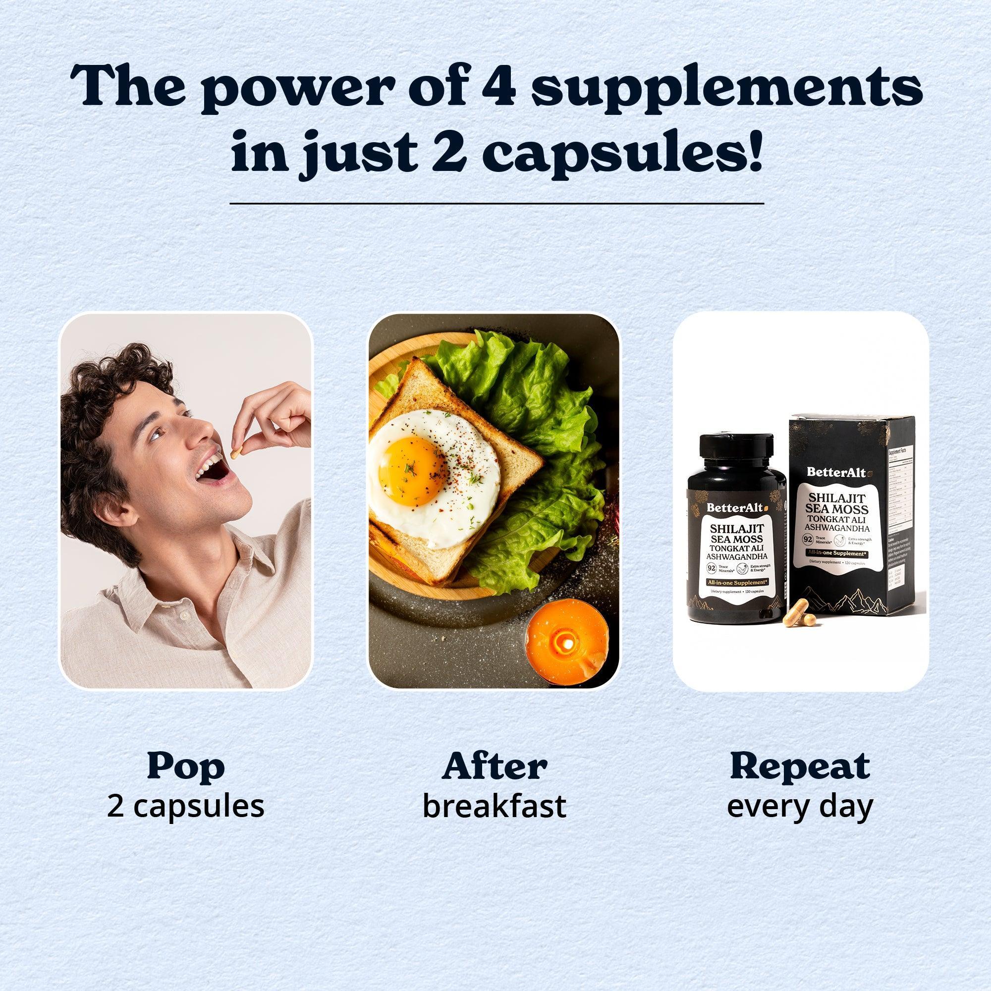 BetterAlt GOLD+ Shilajit + Sea Moss + Tongkat Ali + Ashwagandha (120 Capsules)