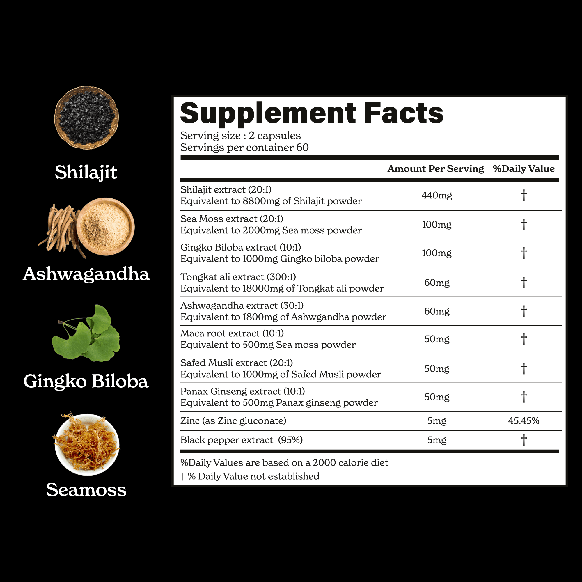 BetterAlt GOLD+ Shilajit + Sea Moss + Tongkat Ali + Ashwagandha (120 Capsules)