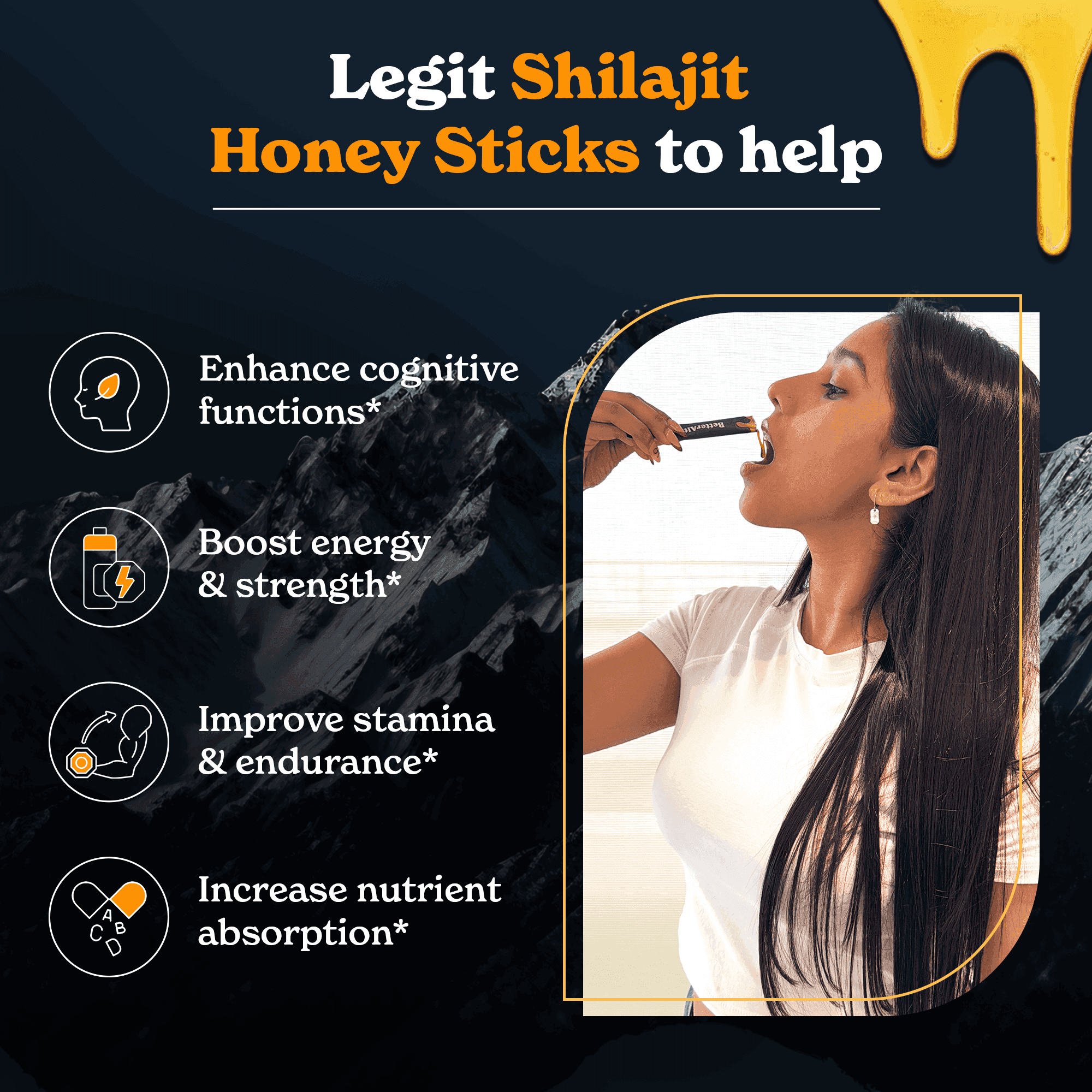 BetterAlt GOLD+ Pure Himalayan Shilajit Honey Sticks (Classic)