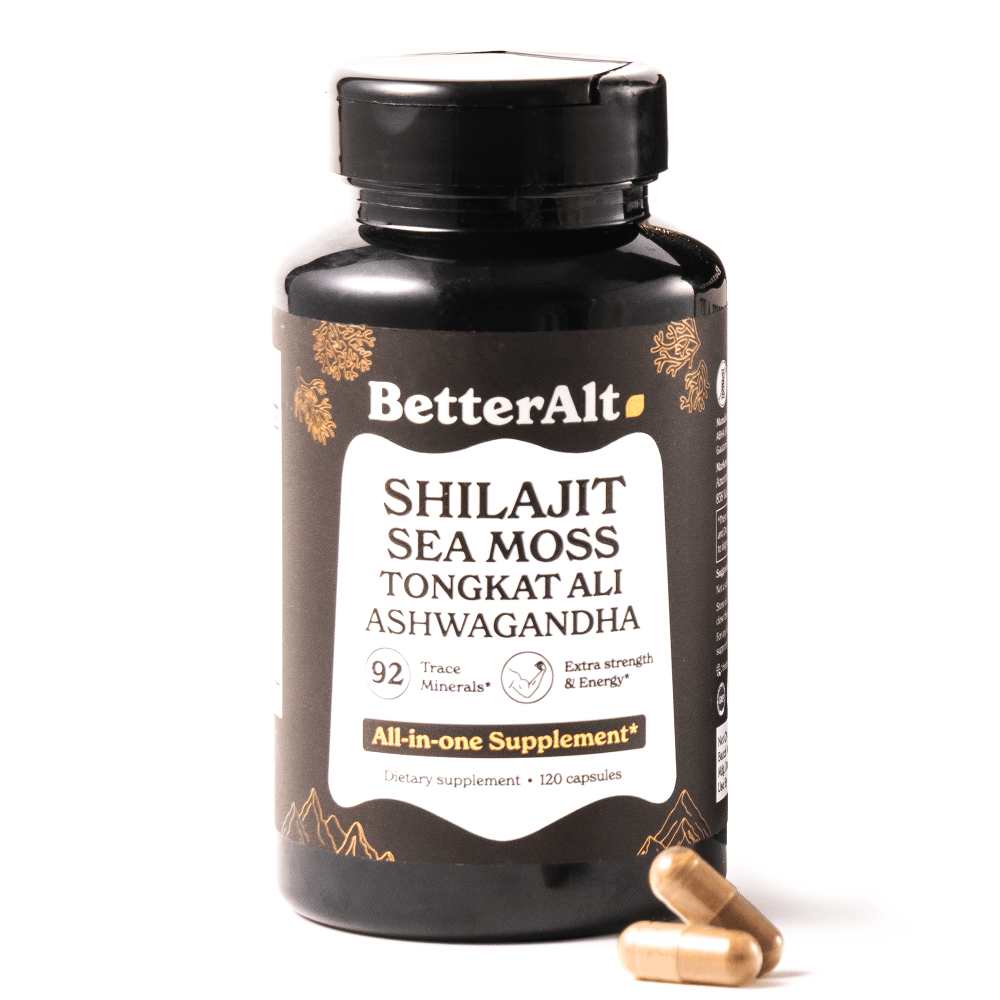 BetterAlt GOLD+ Shilajit + Sea Moss + Tongkat Ali + Ashwagandha (120 Capsules)