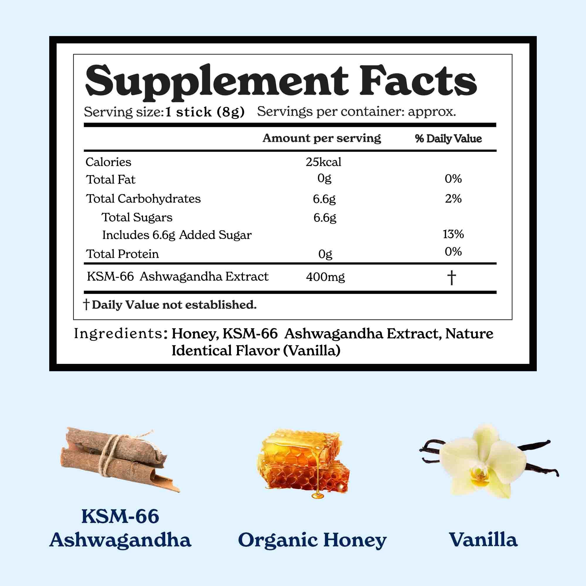 BetterAlt KSM-66 Ashwagandha Honey Sticks for Relaxation & Focus (Vanilla)