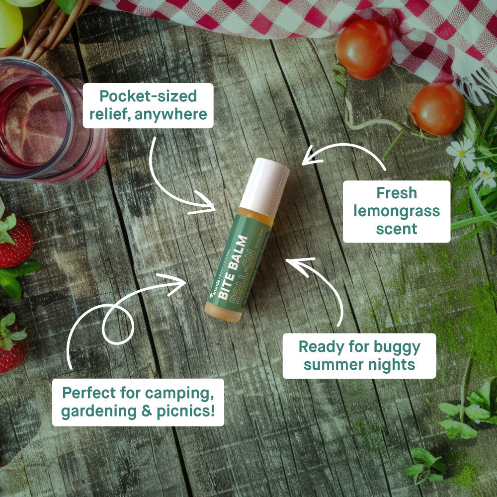 Bite Balm Roll-On insect bite relief for camping gardening and outdoor activities