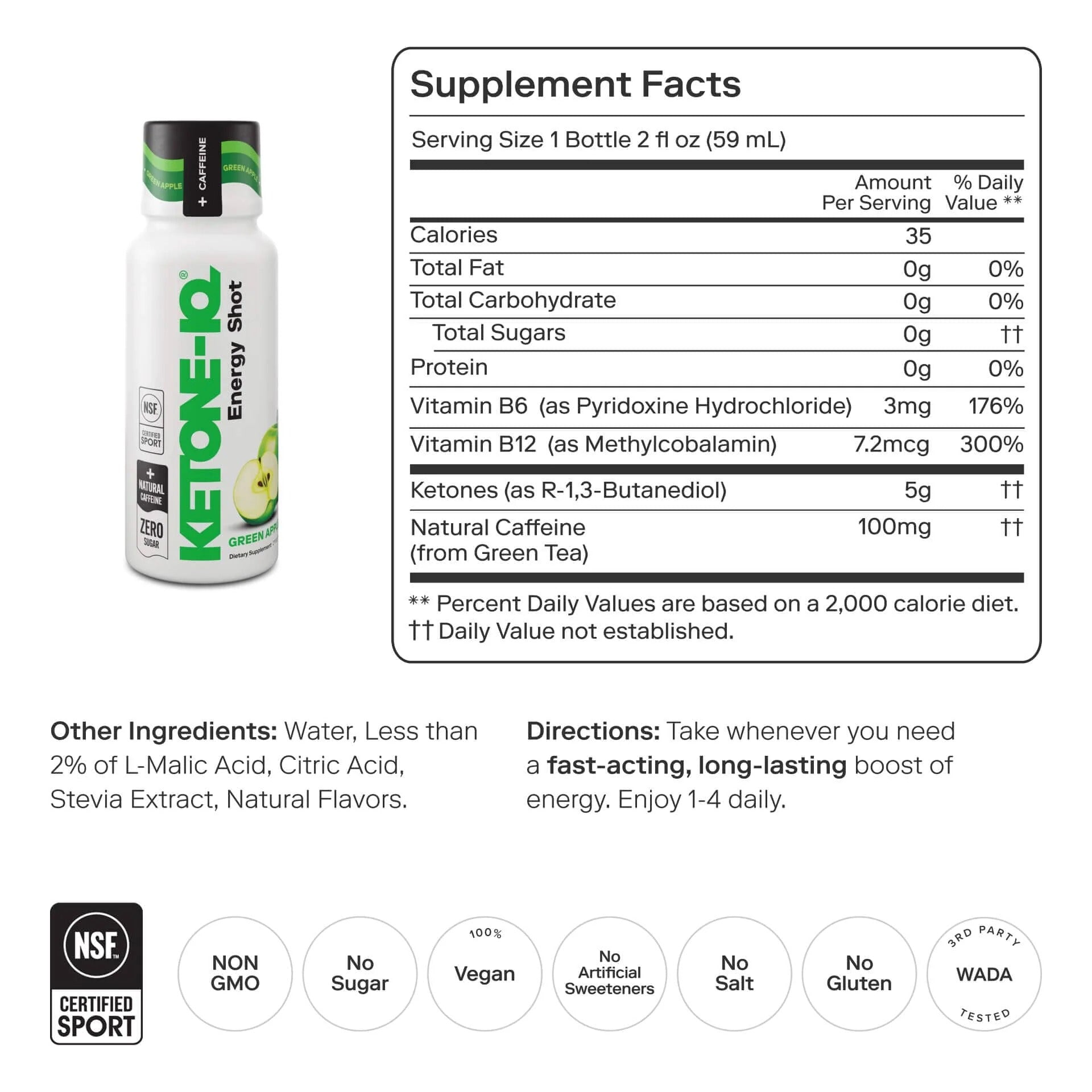Ketone-IQ +Caffeine High Performance Energy Shot (Green Apple)