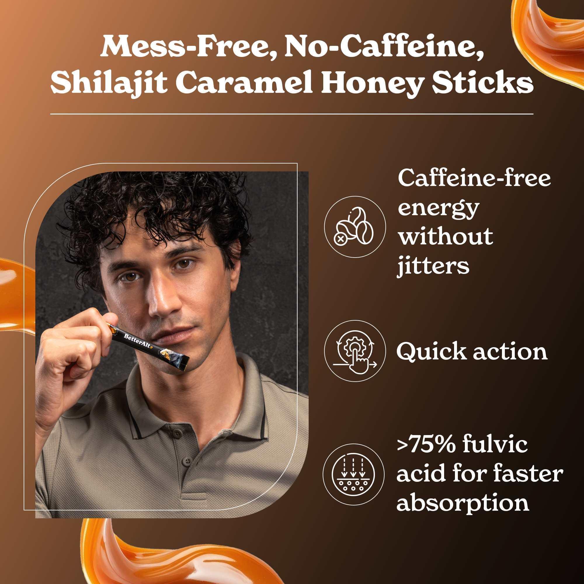 BetterAlt GOLD+ Pure Himalayan Shilajit Honey Sticks (Caramel)