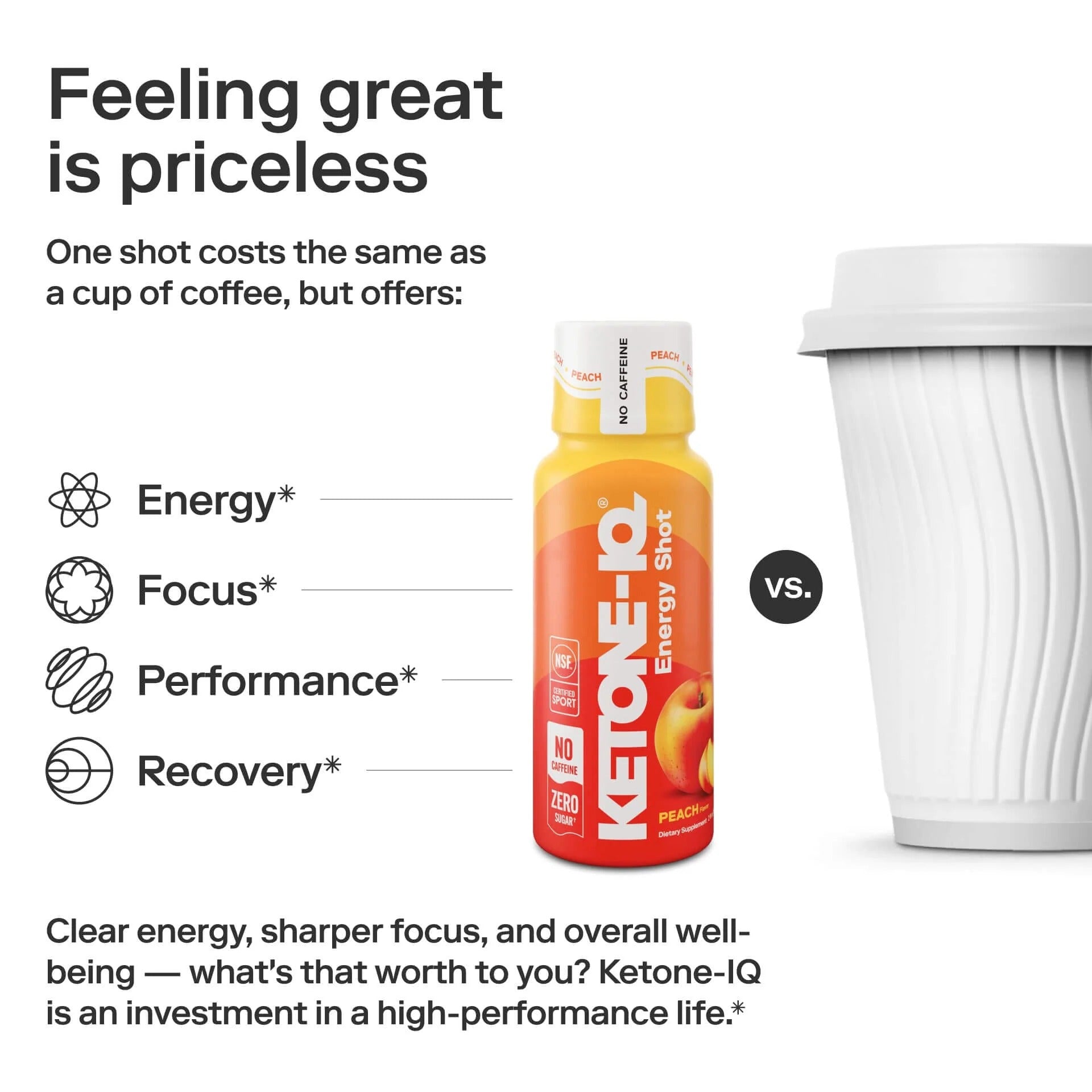 Ketone-IQ No Caffeine High Performance Energy Shot (Peach)