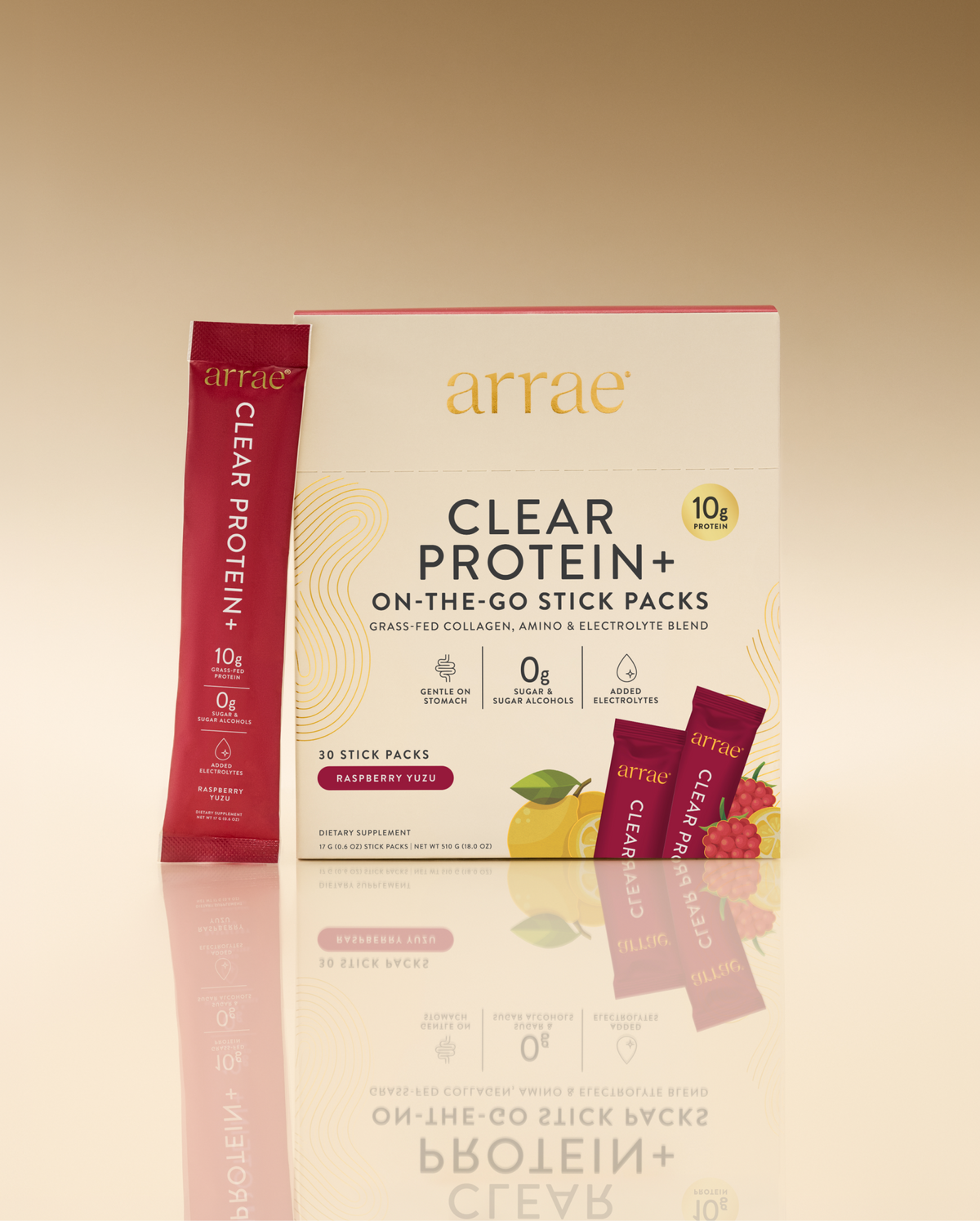 Arrae Clear Protein+ – Raspberry Yuzu, 30 Stick Packs — Arrae website product image