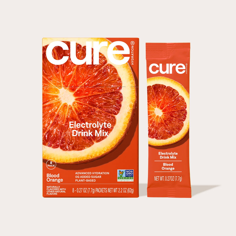 Cure Hydration Blood Orange 8-count box and single-serving packet