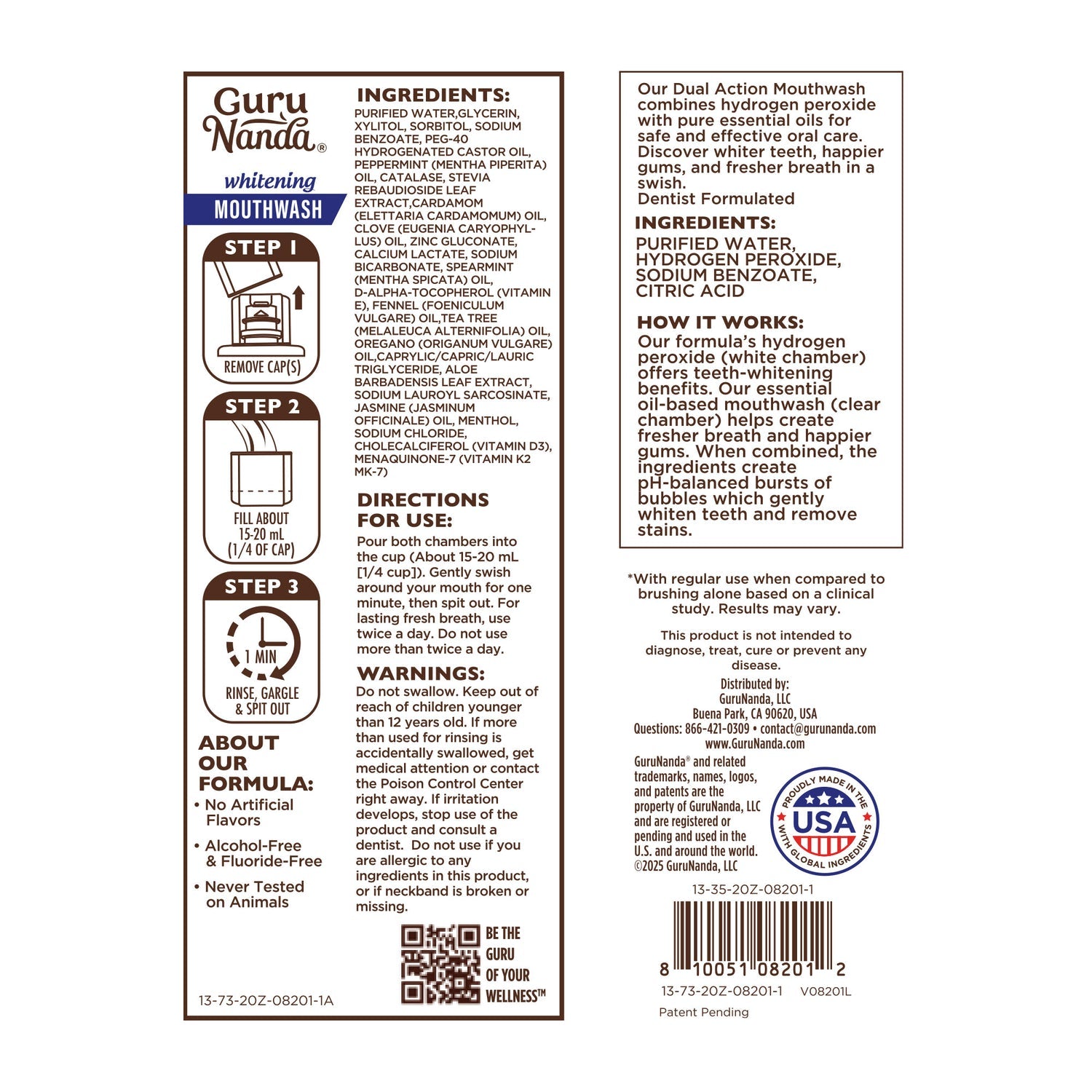 GuruNanda Dual Barrel Oxyburst Whitening Mouthwash, 20 fl oz