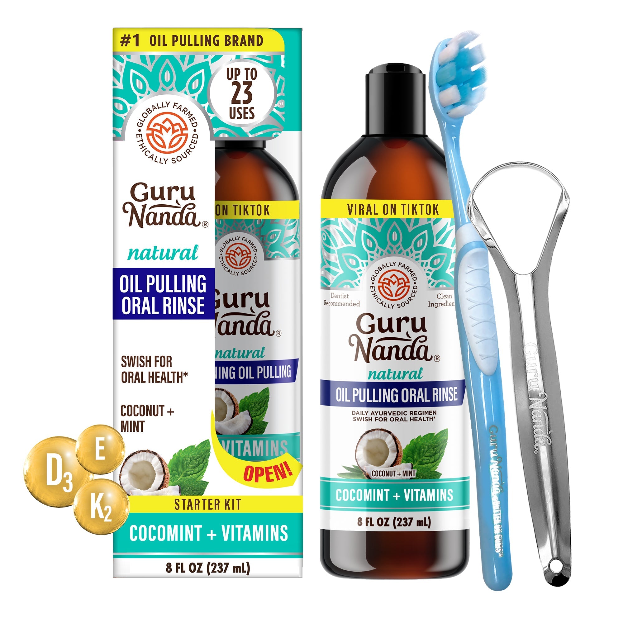 GuruNanda Coconut + Mint Pulling Oil w/Essential Oils & Vitamins, 8 oz