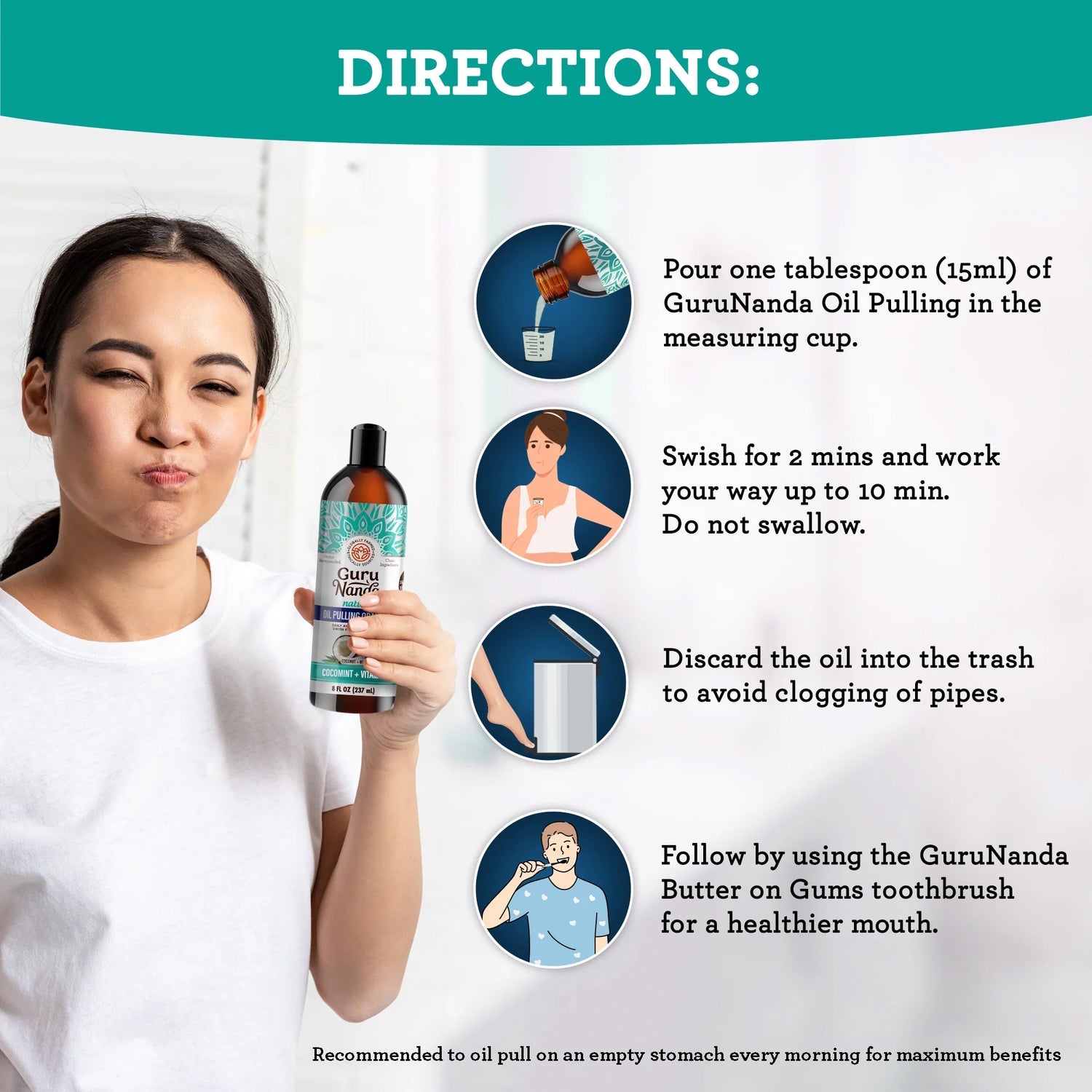 GuruNanda Coconut + Mint Pulling Oil w/Essential Oils & Vitamins, 8 oz