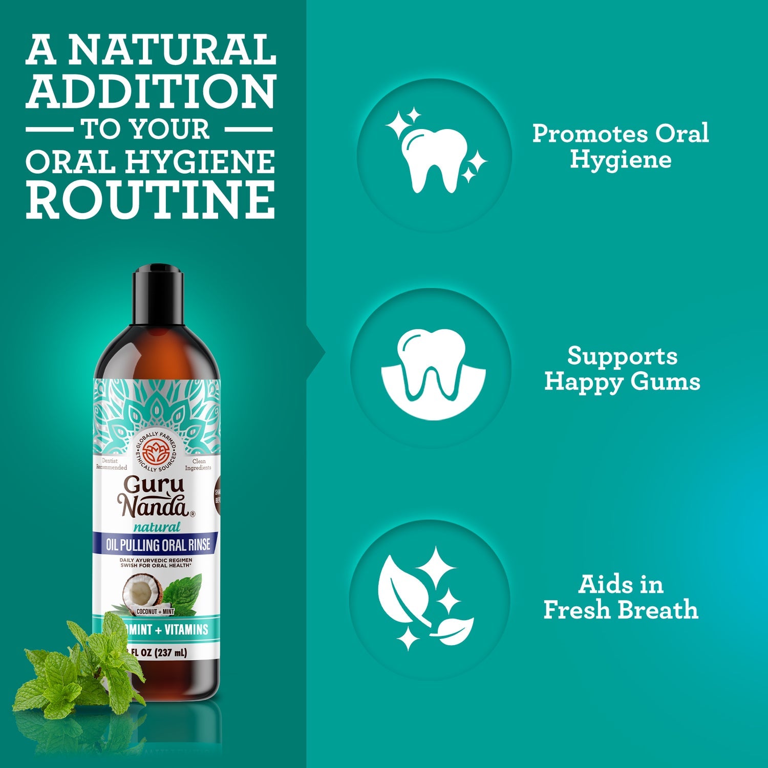 GuruNanda Coconut + Mint Pulling Oil w/Essential Oils & Vitamins, 8 oz