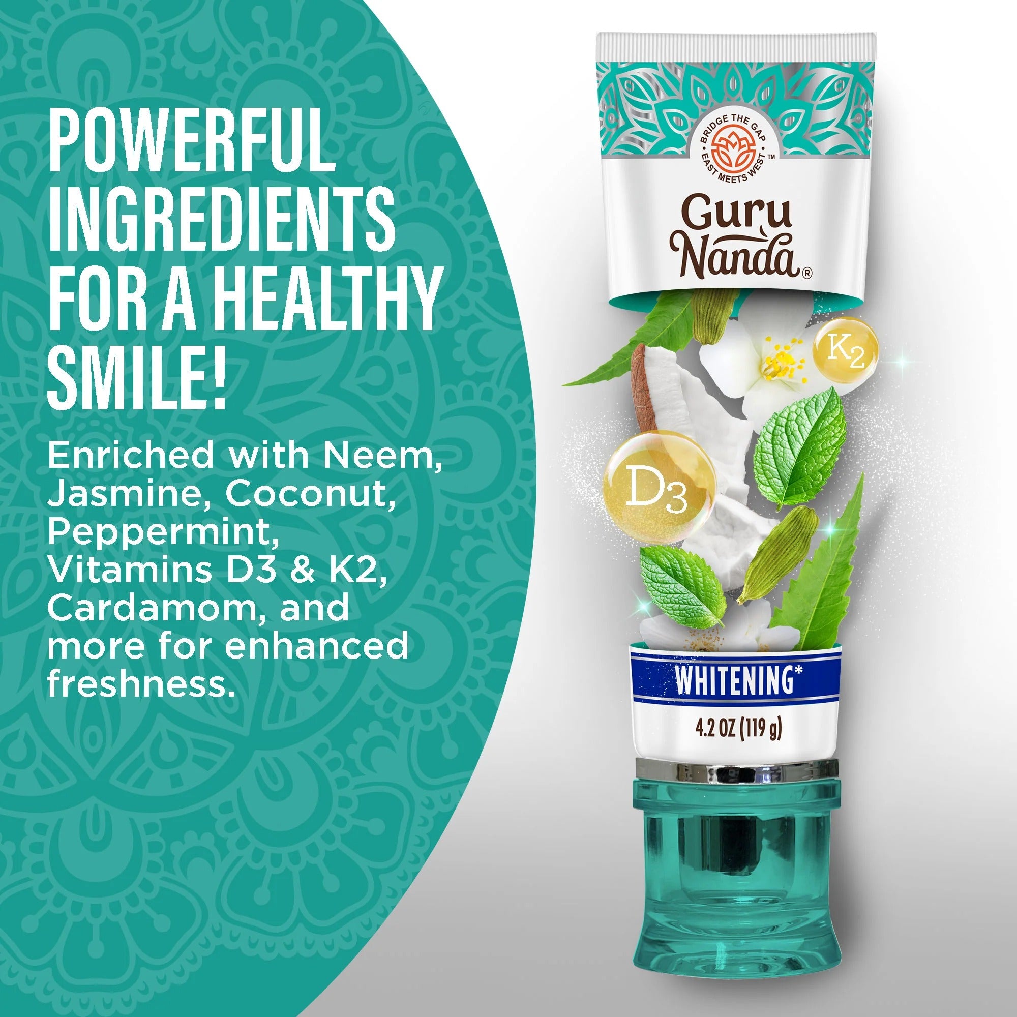 GuruNanda Fluoride Free Whitening Toothpaste w/Hydroxyapatite & Neem, 4.2 oz