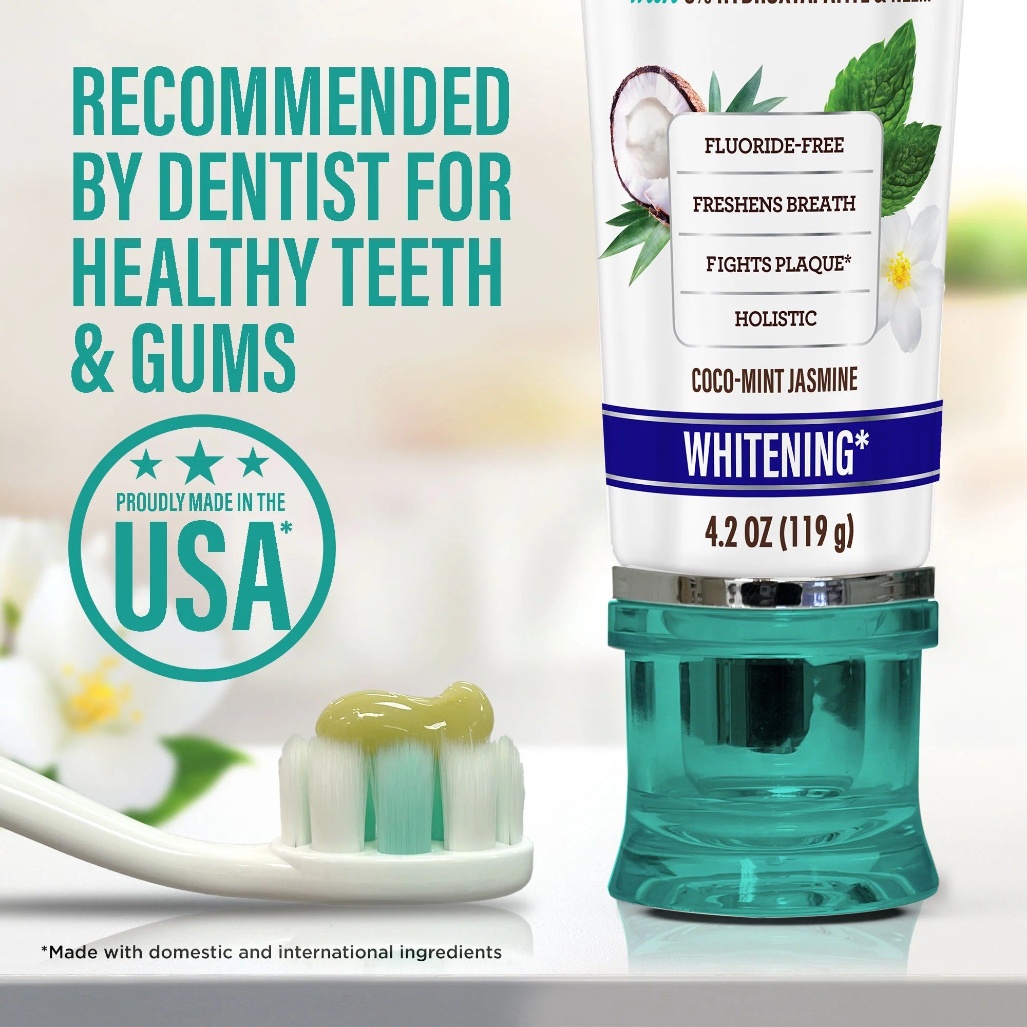 GuruNanda Fluoride Free Whitening Toothpaste w/Hydroxyapatite & Neem, 4.2 oz