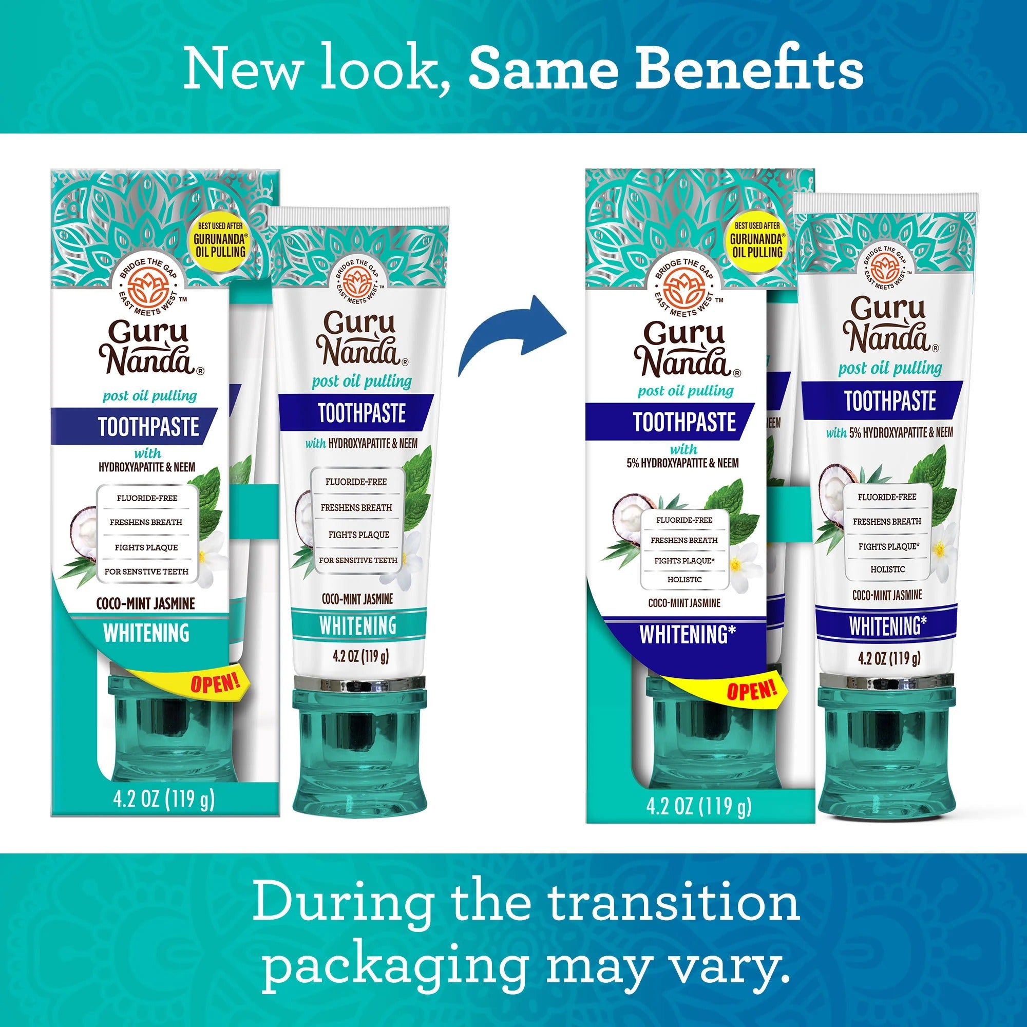 GuruNanda Fluoride Free Whitening Toothpaste w/Hydroxyapatite & Neem, 4.2 oz