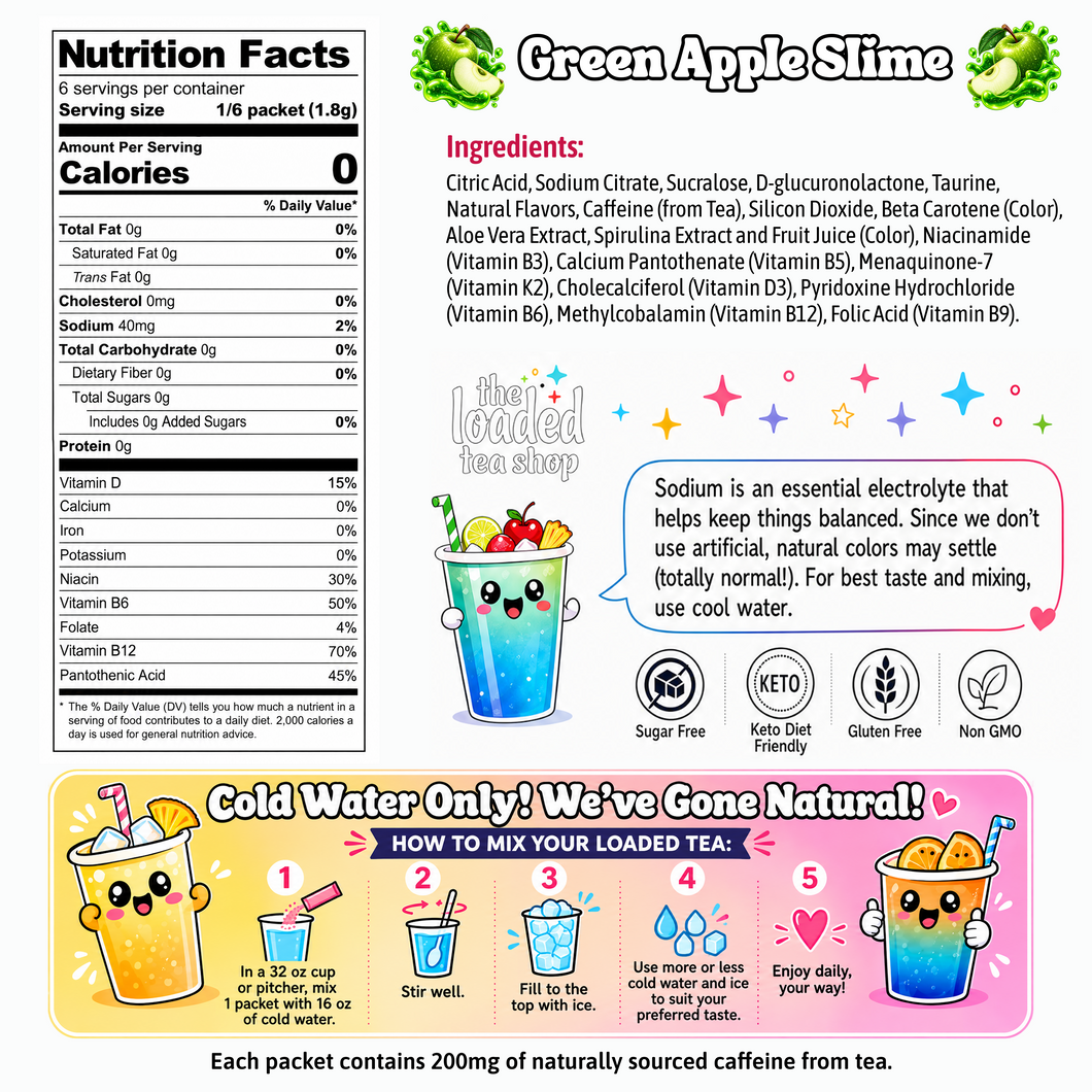 The Loaded Tea Shop Functional Energy Tea Packs (Green Apple Slime)