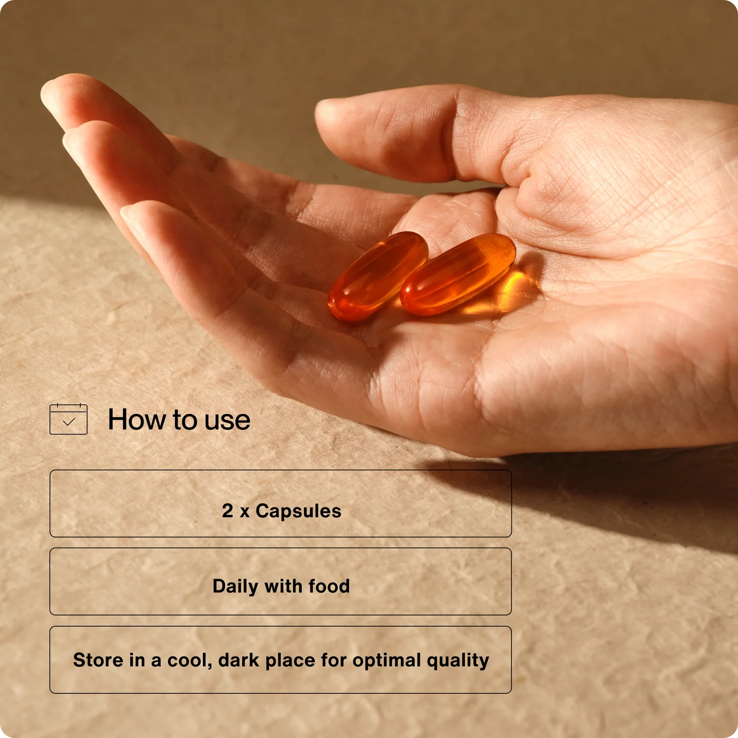 Omega-3 softgel capsules with recommended daily serving instructions