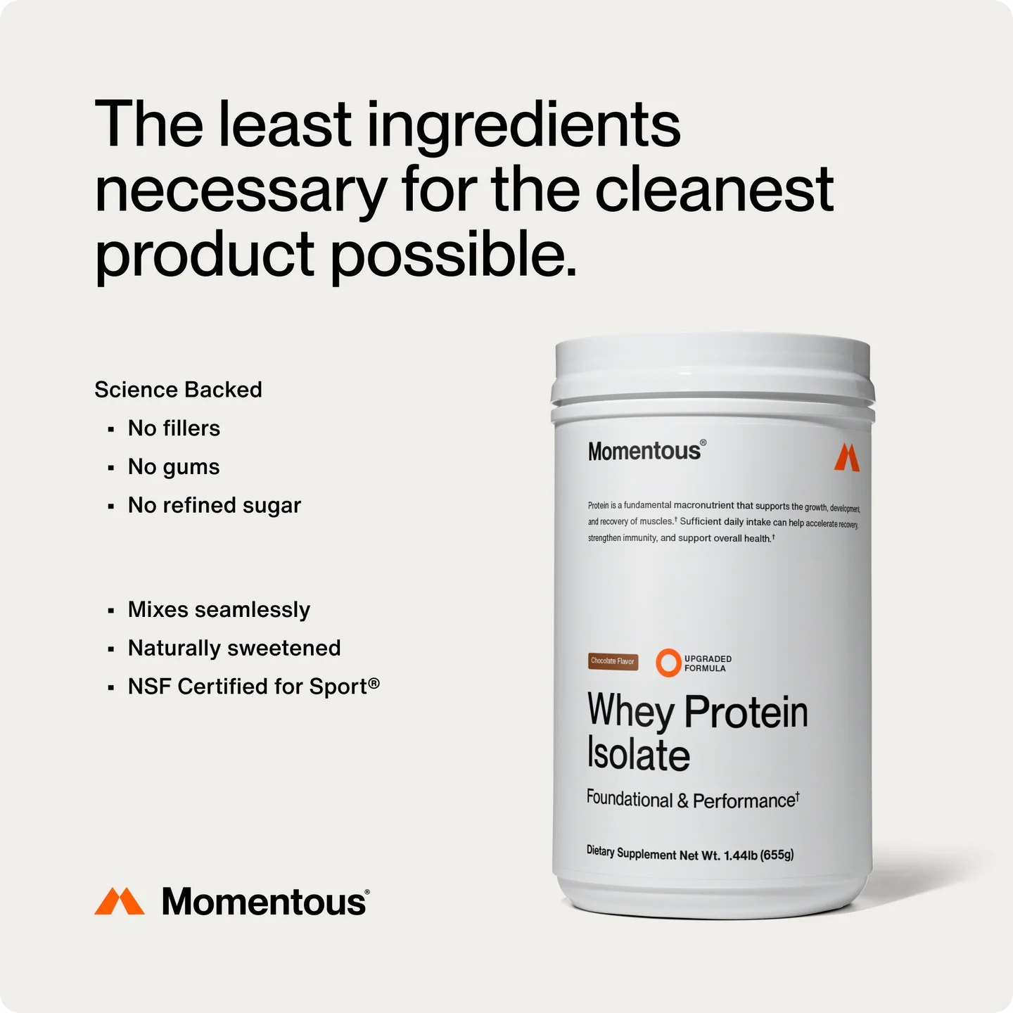 Momentous Grass Fed Whey Protein Isolate (25 Serving Jar)