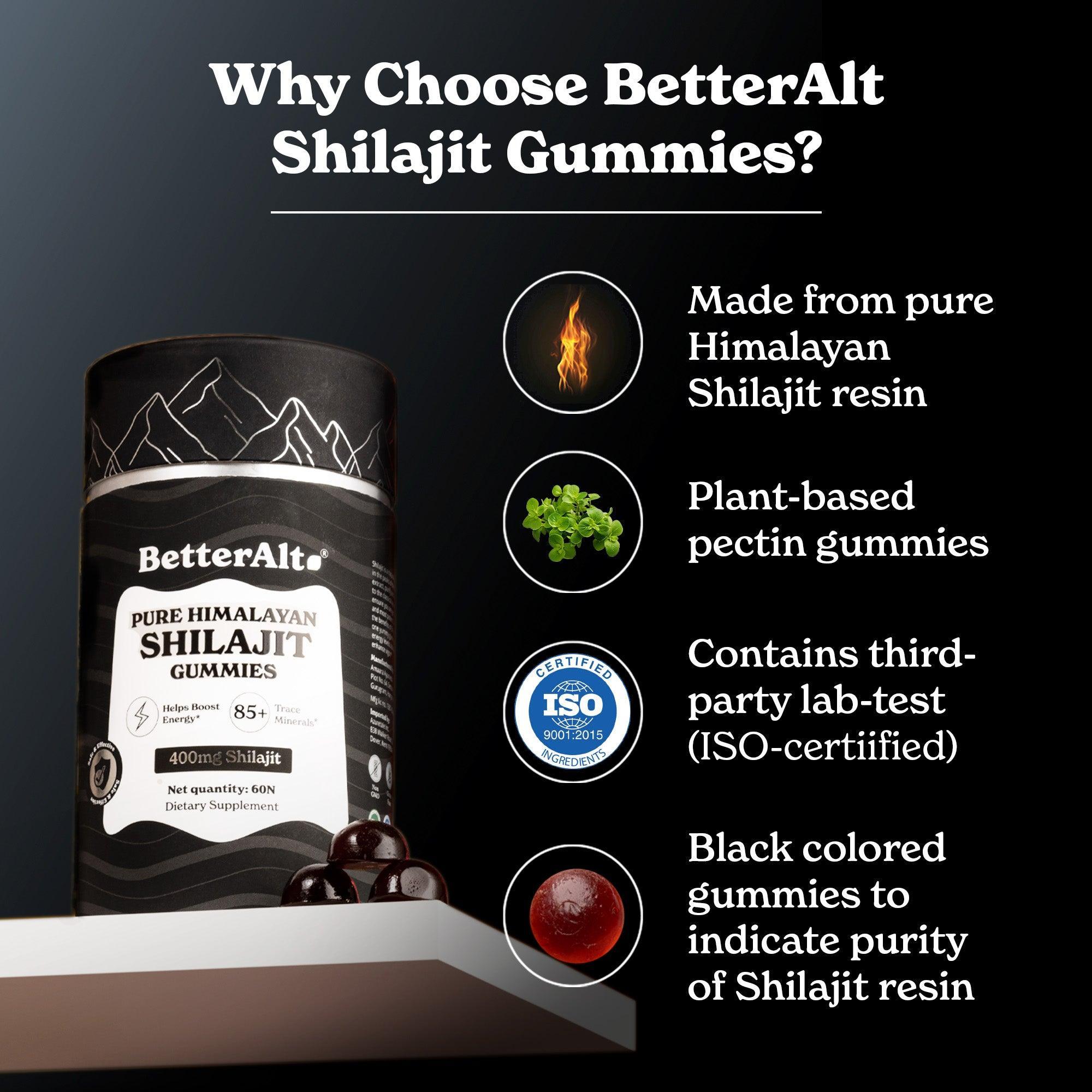BetterAlt Pure Shilajit Resin Gummies for Energy Boost & Immune Support (Mango)