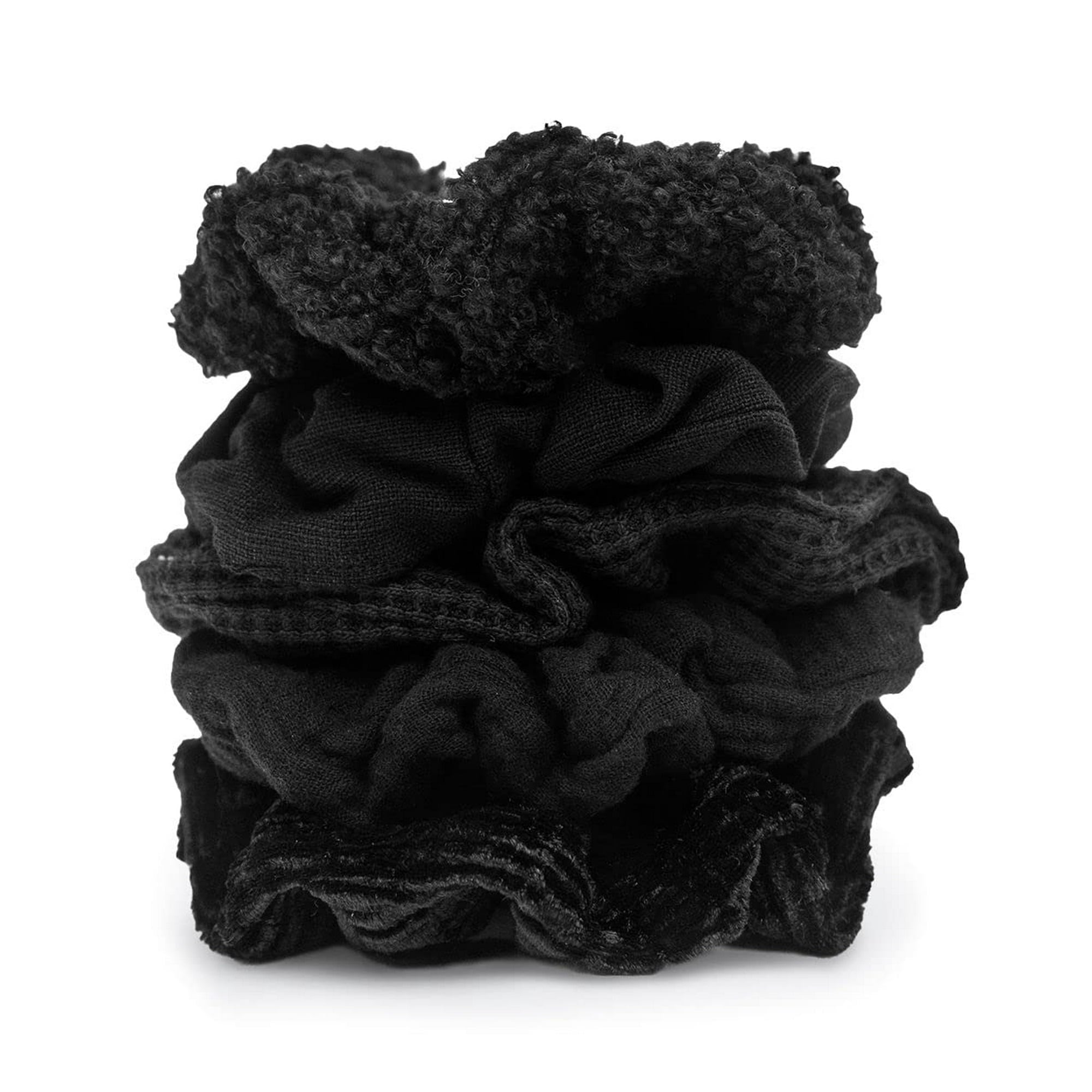 Kitsch Assorted Textured Scrunchies 5pc - Black