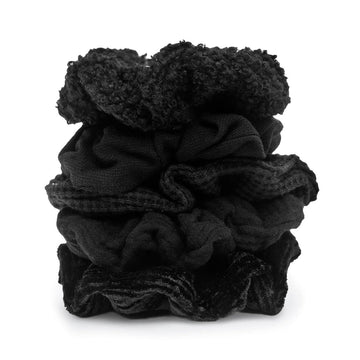 Kitsch Assorted Textured Scrunchies 5pc - Black