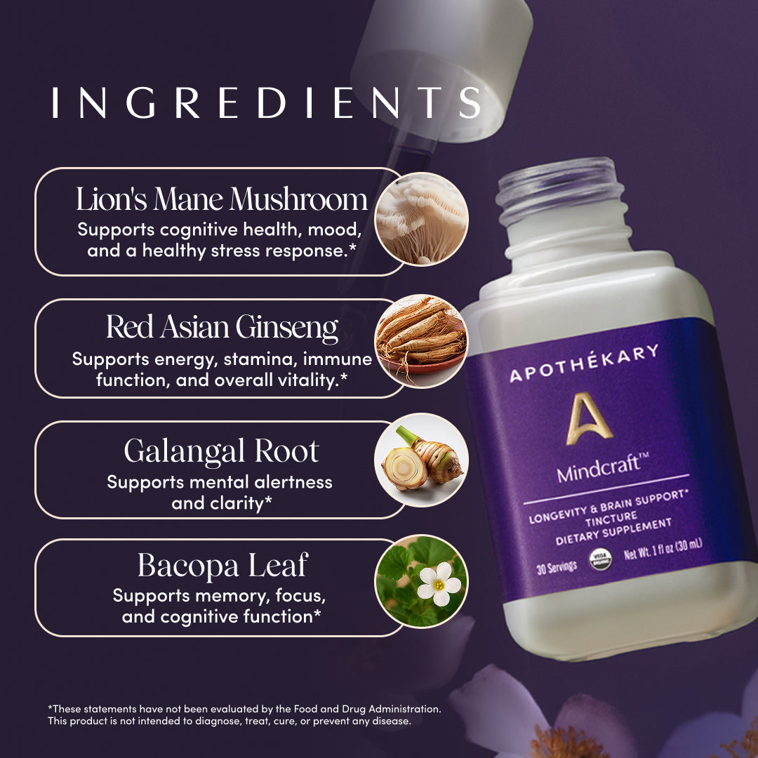 Apothékary Mindcraft™ Longevity & Brain Support Liquid Herbal Drops